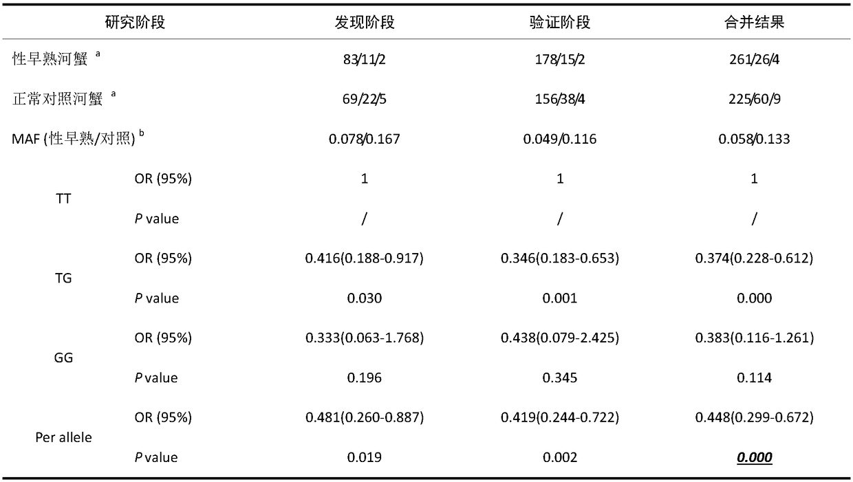 SNP locus significantly relevant to precocious puberty trait of eriocheir sinensis and application