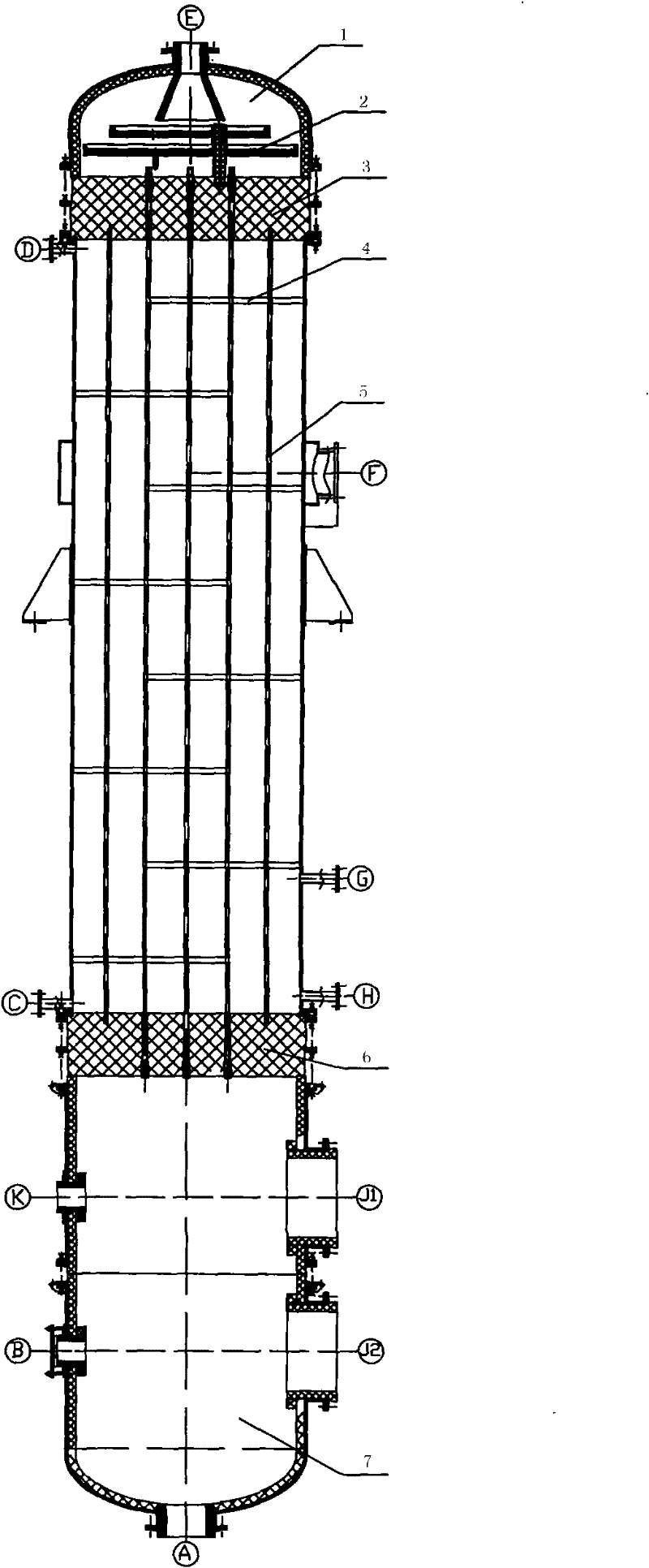 Shell and tube graphite falling film evaporation heater