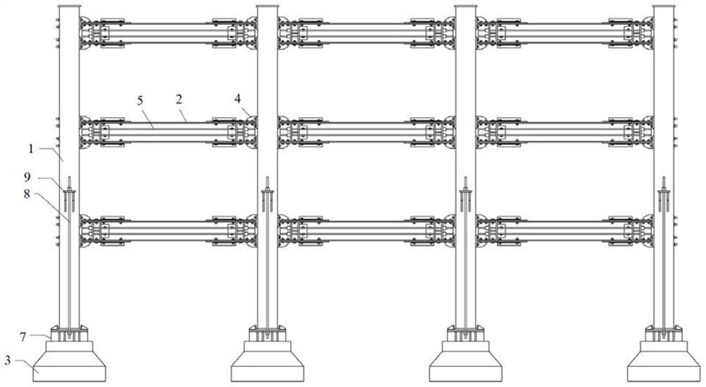 Full-assembly type self-resetting frame structure with steel strands arranged in single-span full-length mode