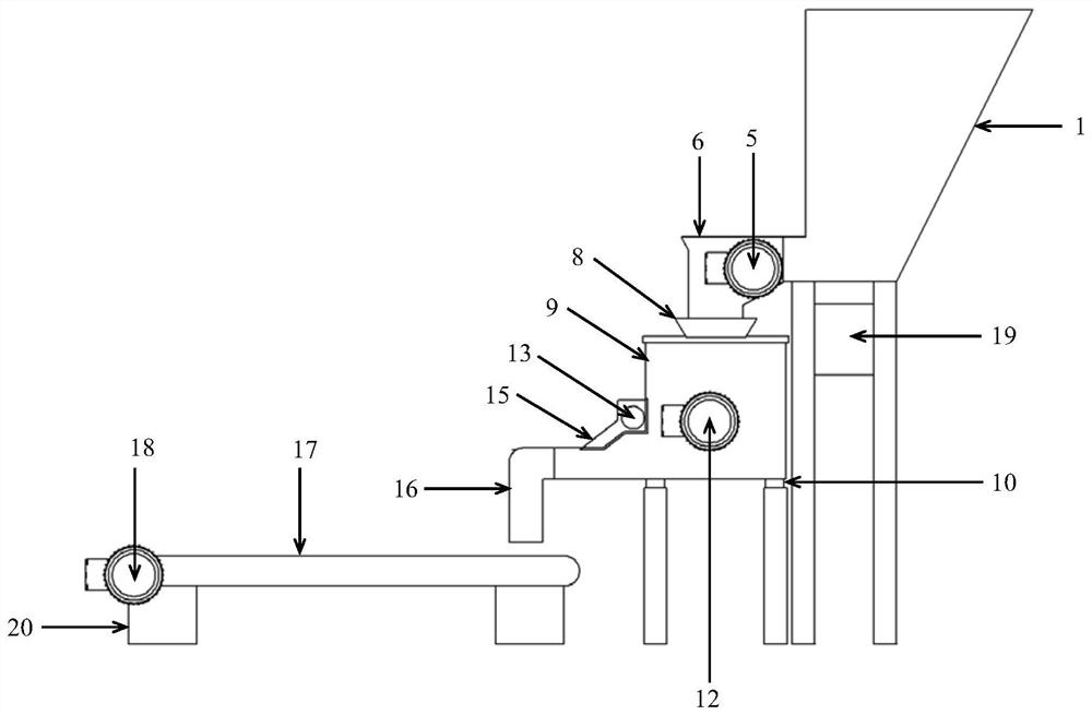 Automatic material taking, weighing, blowing-away and feeding device