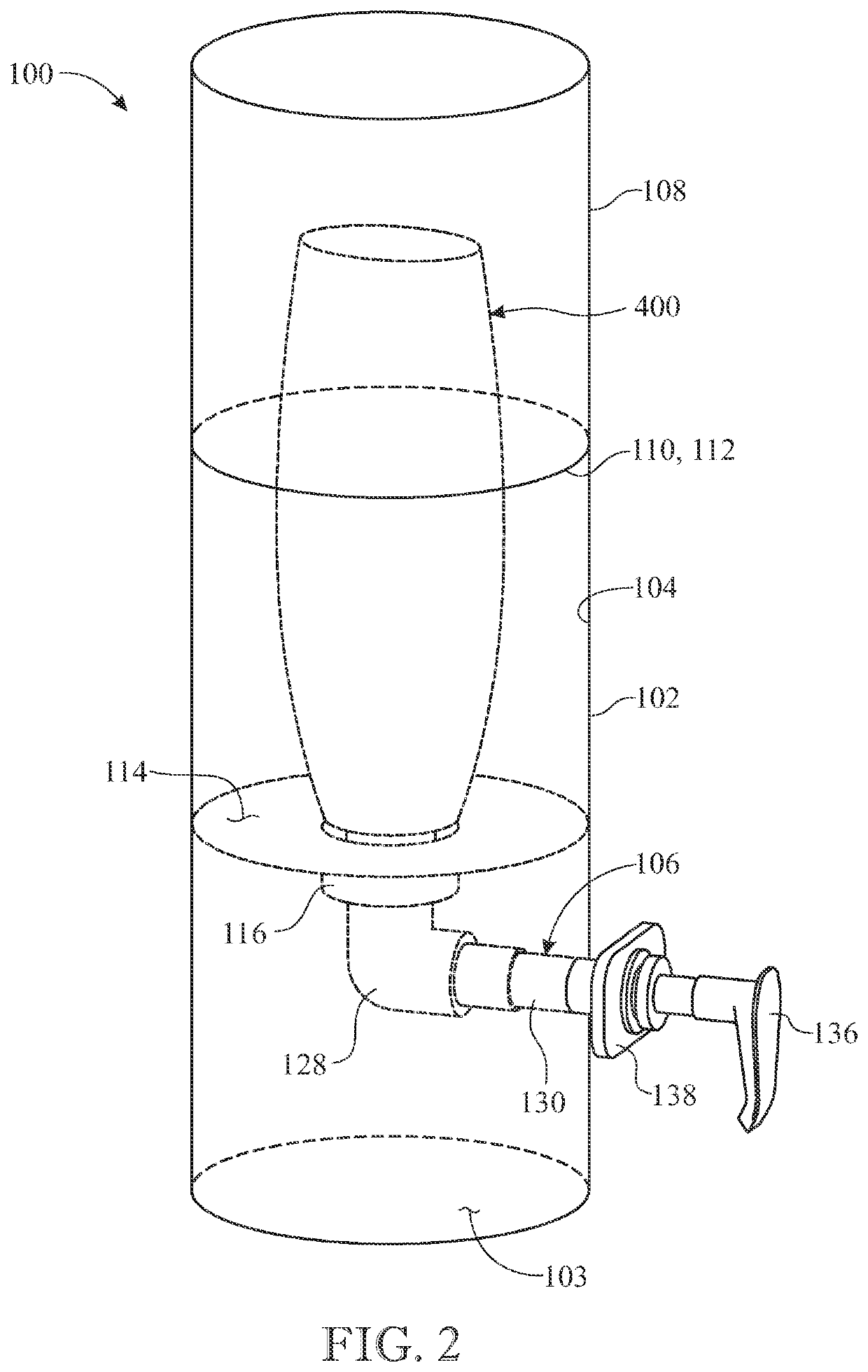 Liquid dispensing container and housing assembly