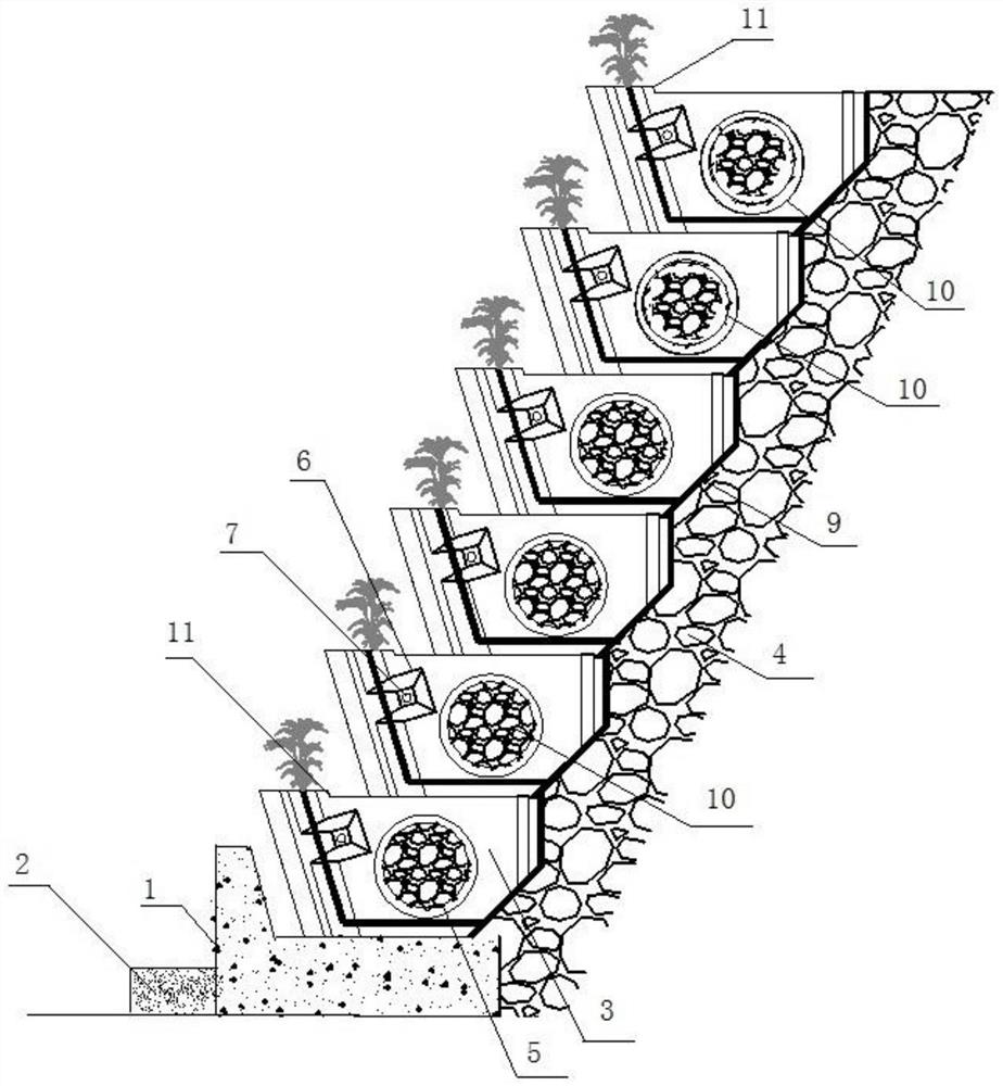 Fish trough stone ecological revetment and construction method thereof