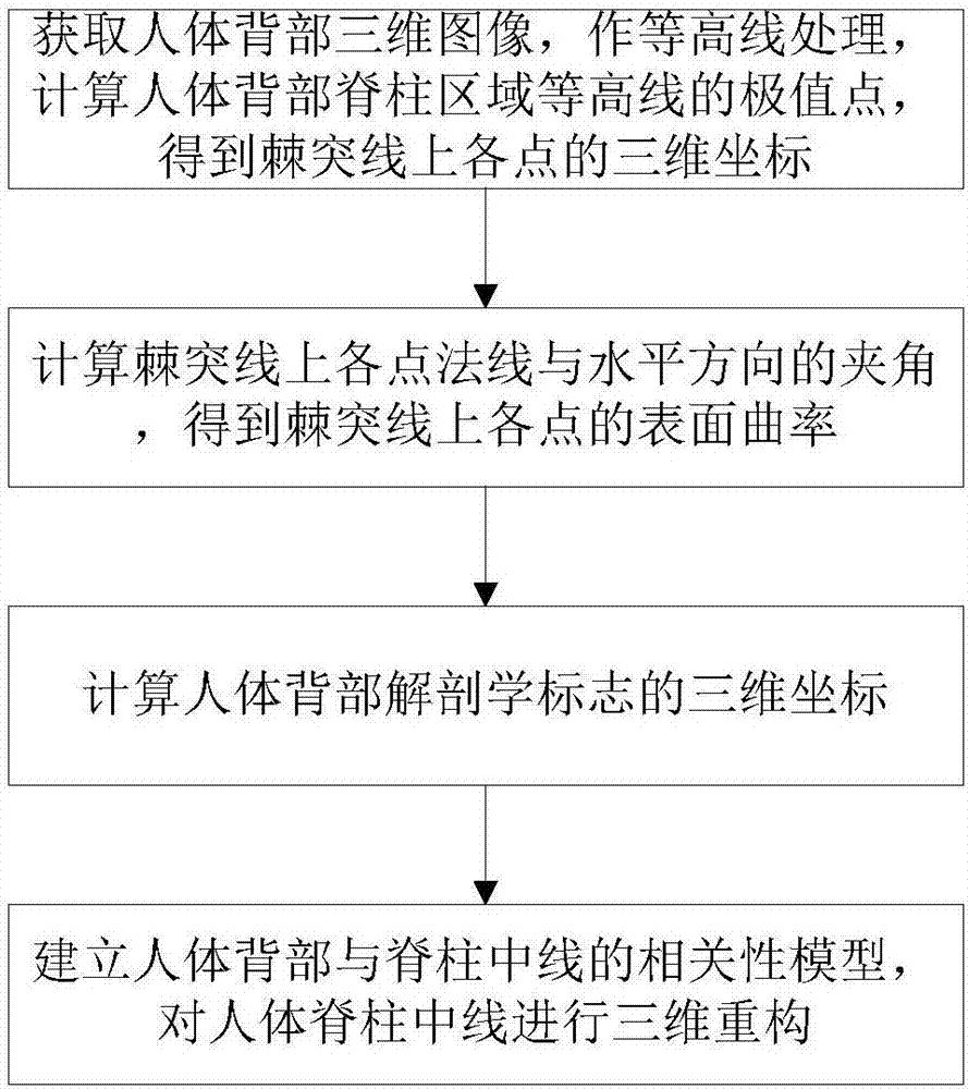 Three-dimensional reconstruction method of center line of spine of human body