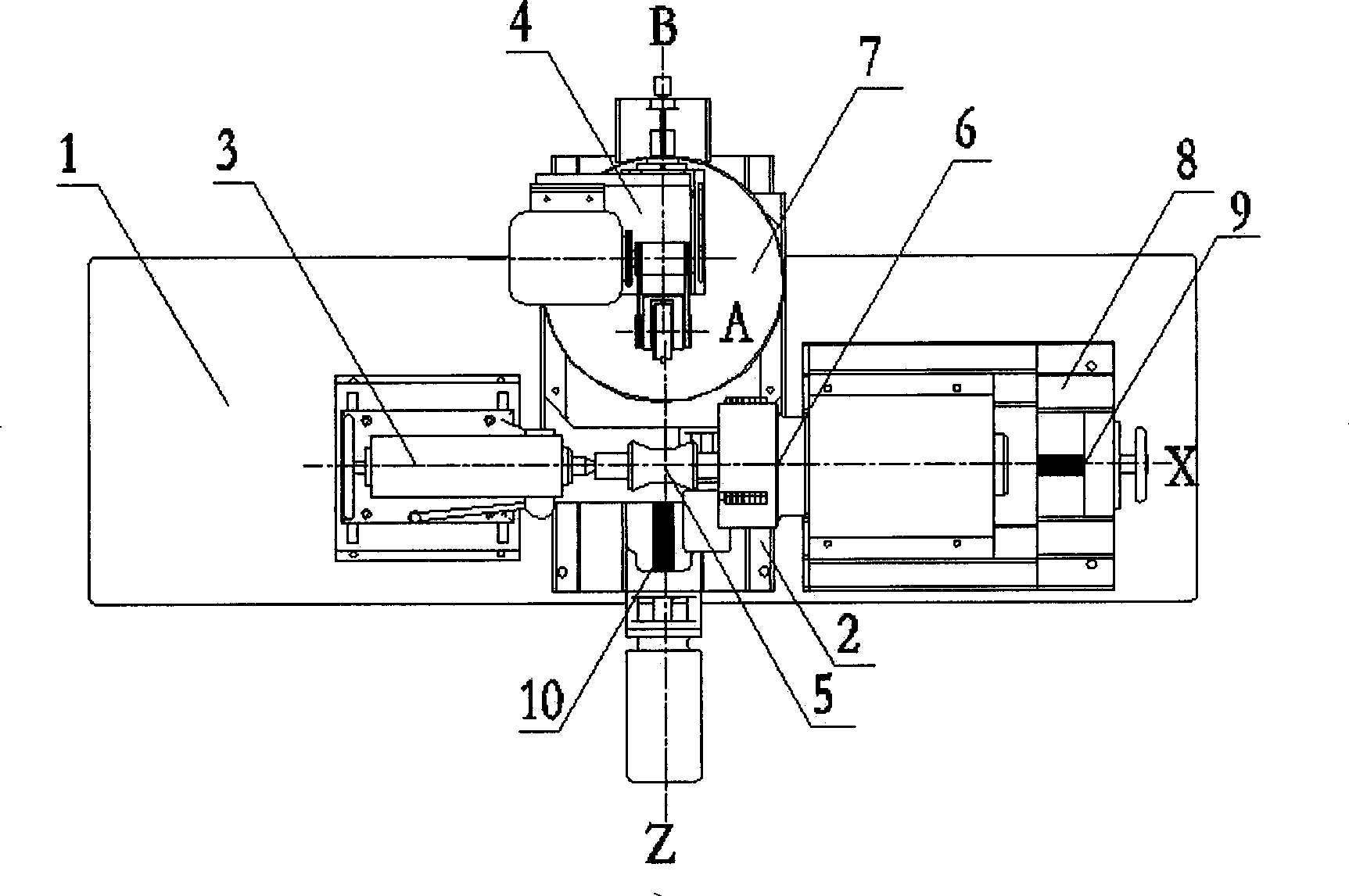 Numerical control five-axle linkage planar double enveloping worm cyclone cutting machine tool