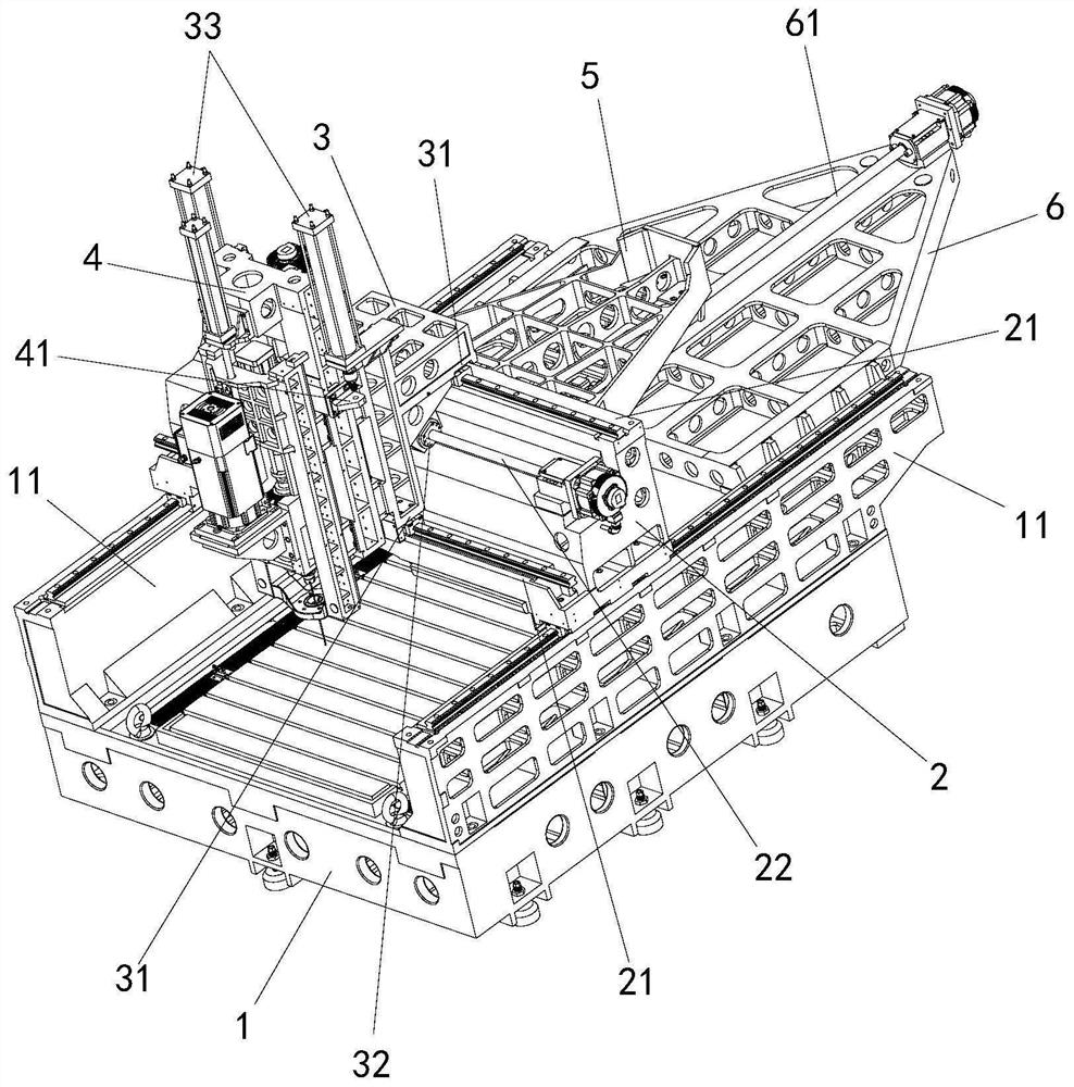 Moving beam type gantry machining center structure