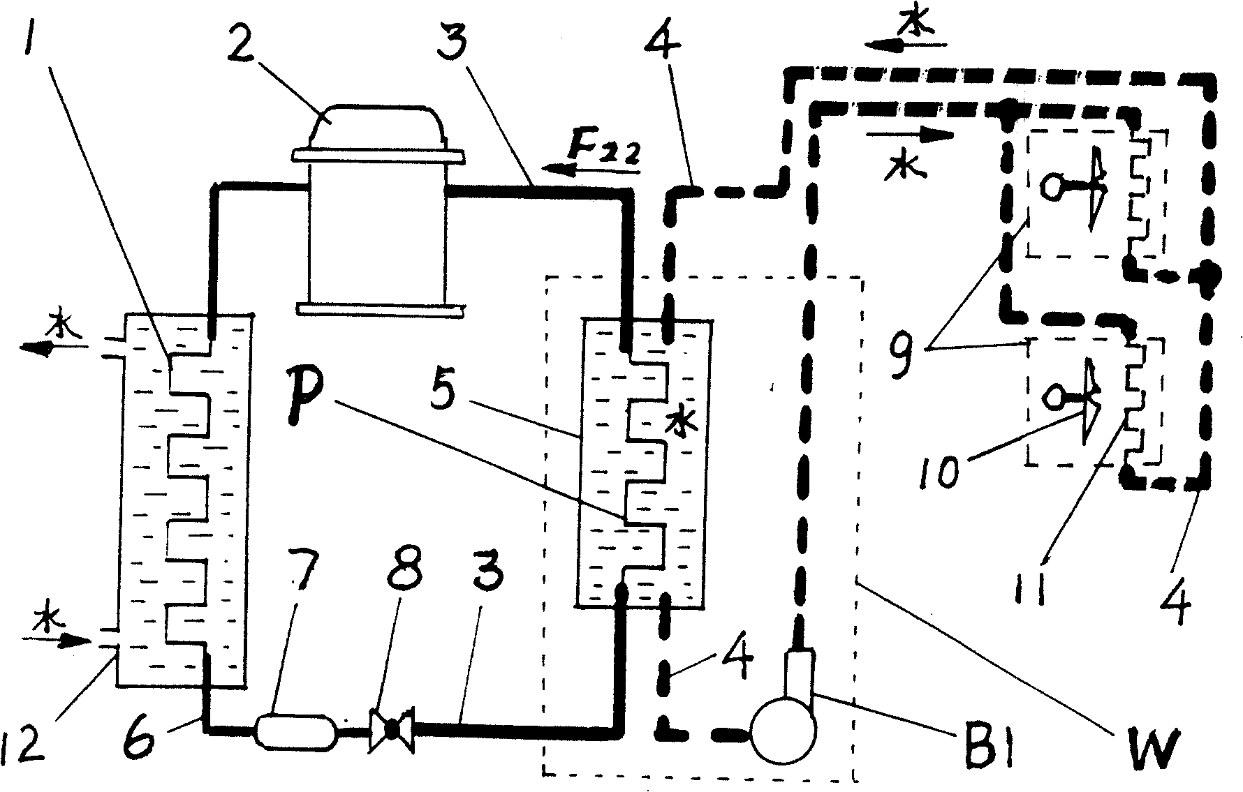 Superhigh building refrigerating and air conditioning design scheme without need of refrigerant medium (water)