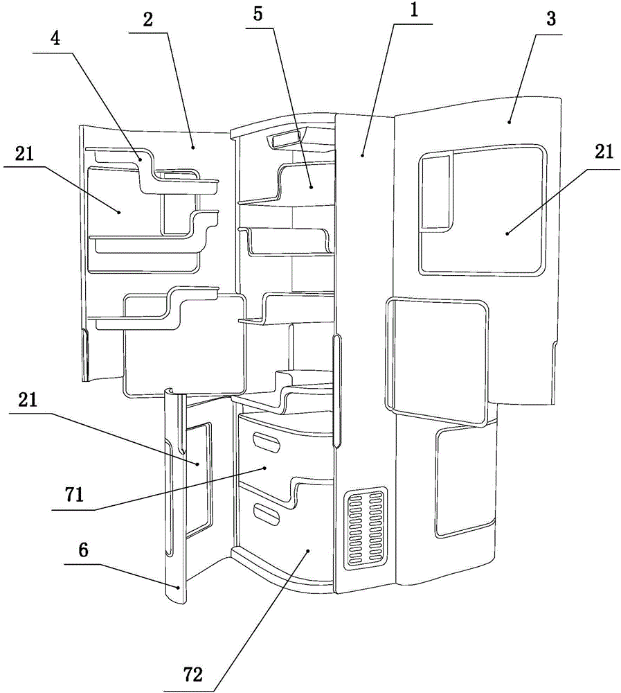 Novel side-by-side combination refrigerator