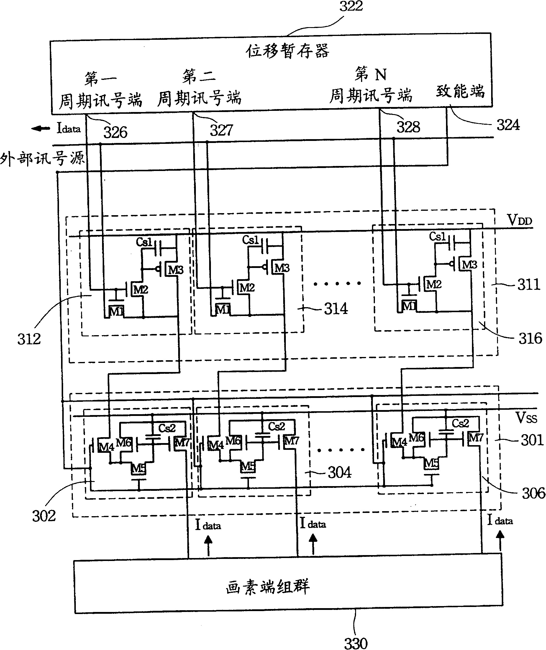 Unit of transmission circuit for data wire of light display excited by electricity driven through electrical current