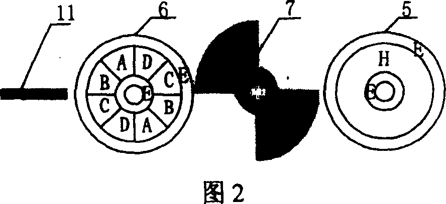 Digit capacitance type angular displacement sensor in mode of without brush and testing method thereof