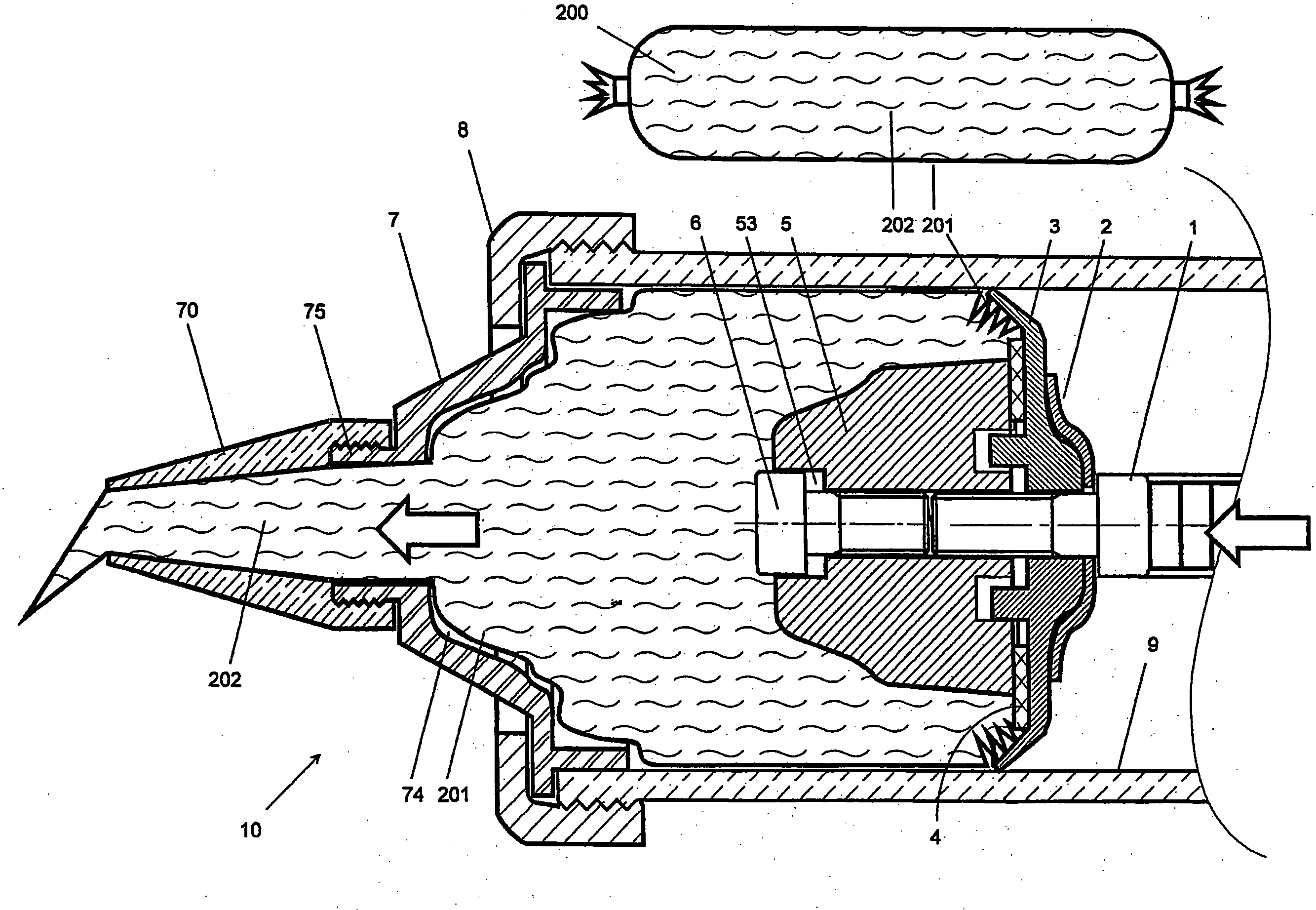 Device and method for the release of material for processing