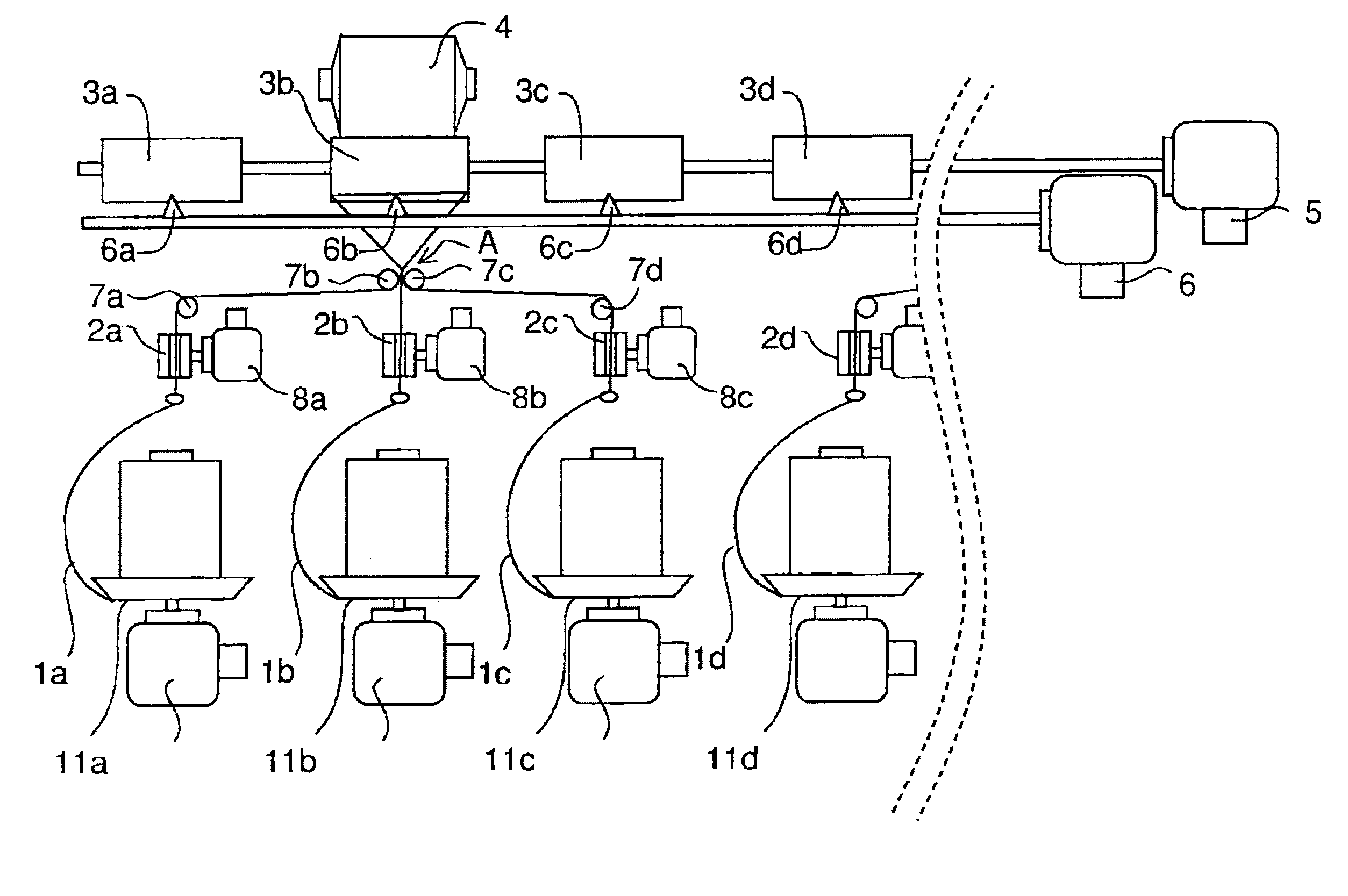 Method for production of a yarn by the assembly of several basic yarns subjected to a prior transformation and device for carrying out the same