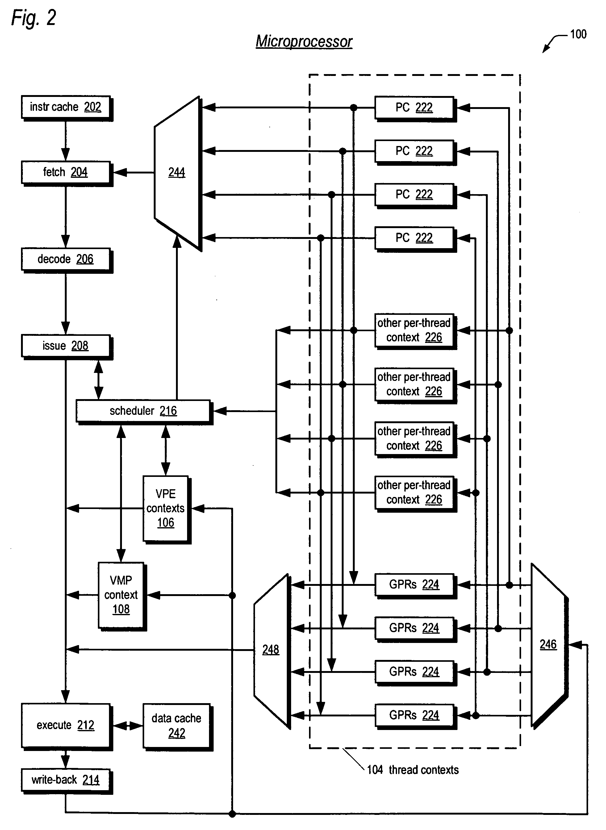 Preemptive multitasking employing software emulation of directed exceptions in a multithreading processor