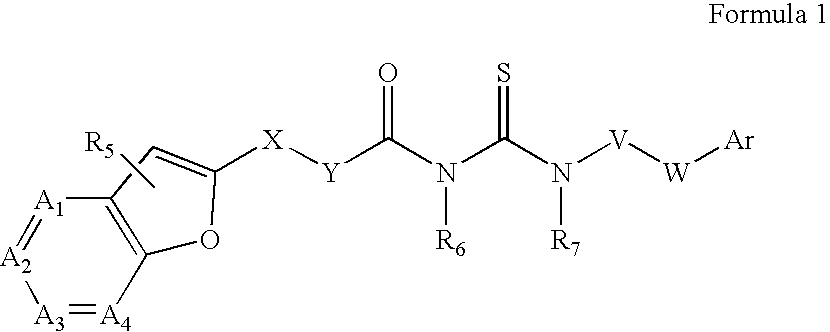 Azabenzofuran substituted thioureas; inhibitors of viral replication