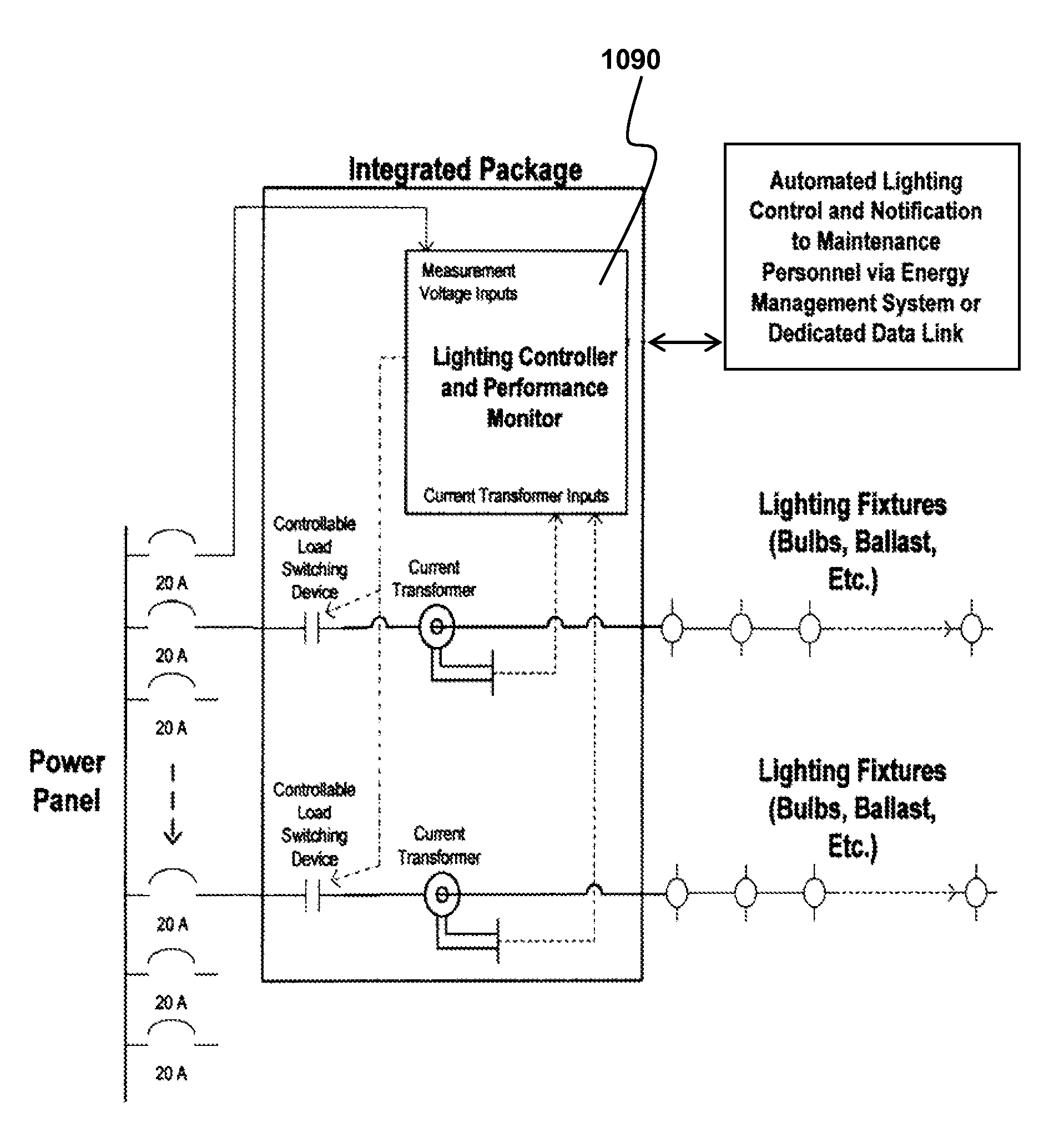 Lighting performance power monitoring system and method with optional integrated light control