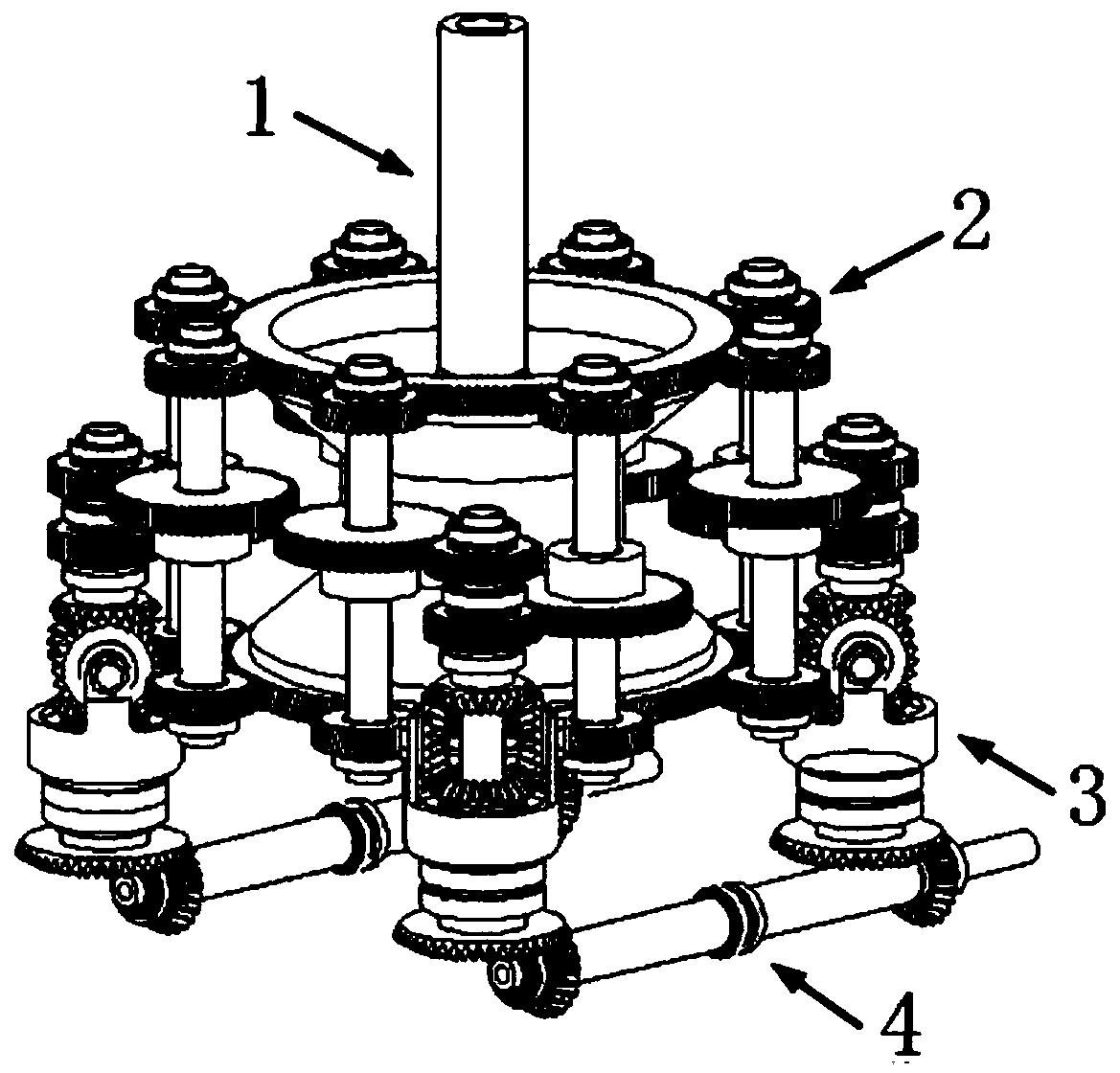 Split torque transmission deceleration device for helicopters