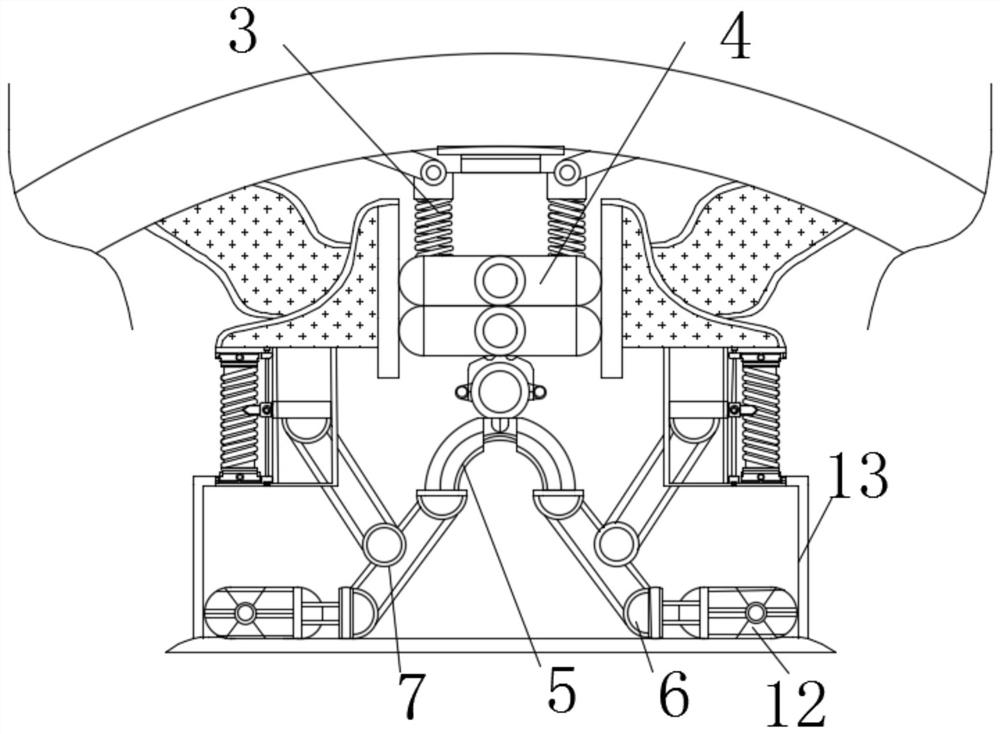 A tea seed grinding device that uses centrifugal force to keep the actual rotational speed constant