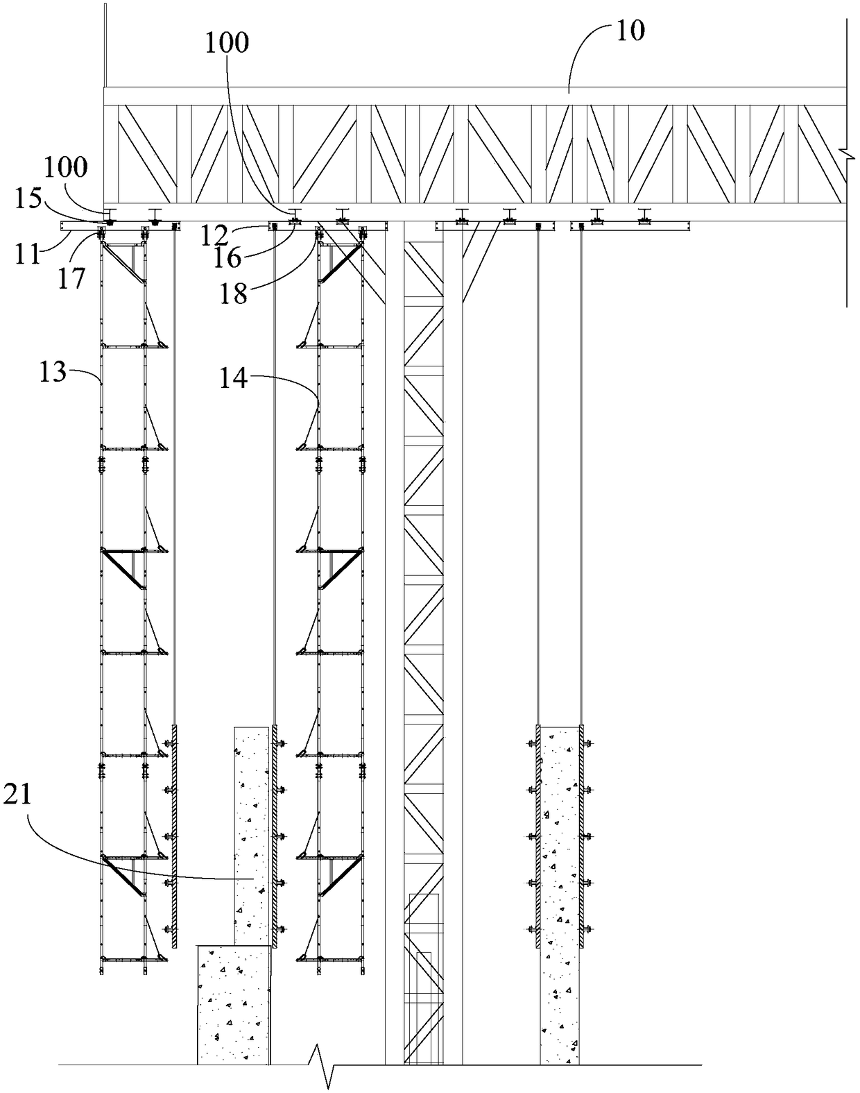 An integral jacking platform hanger sliding beam system