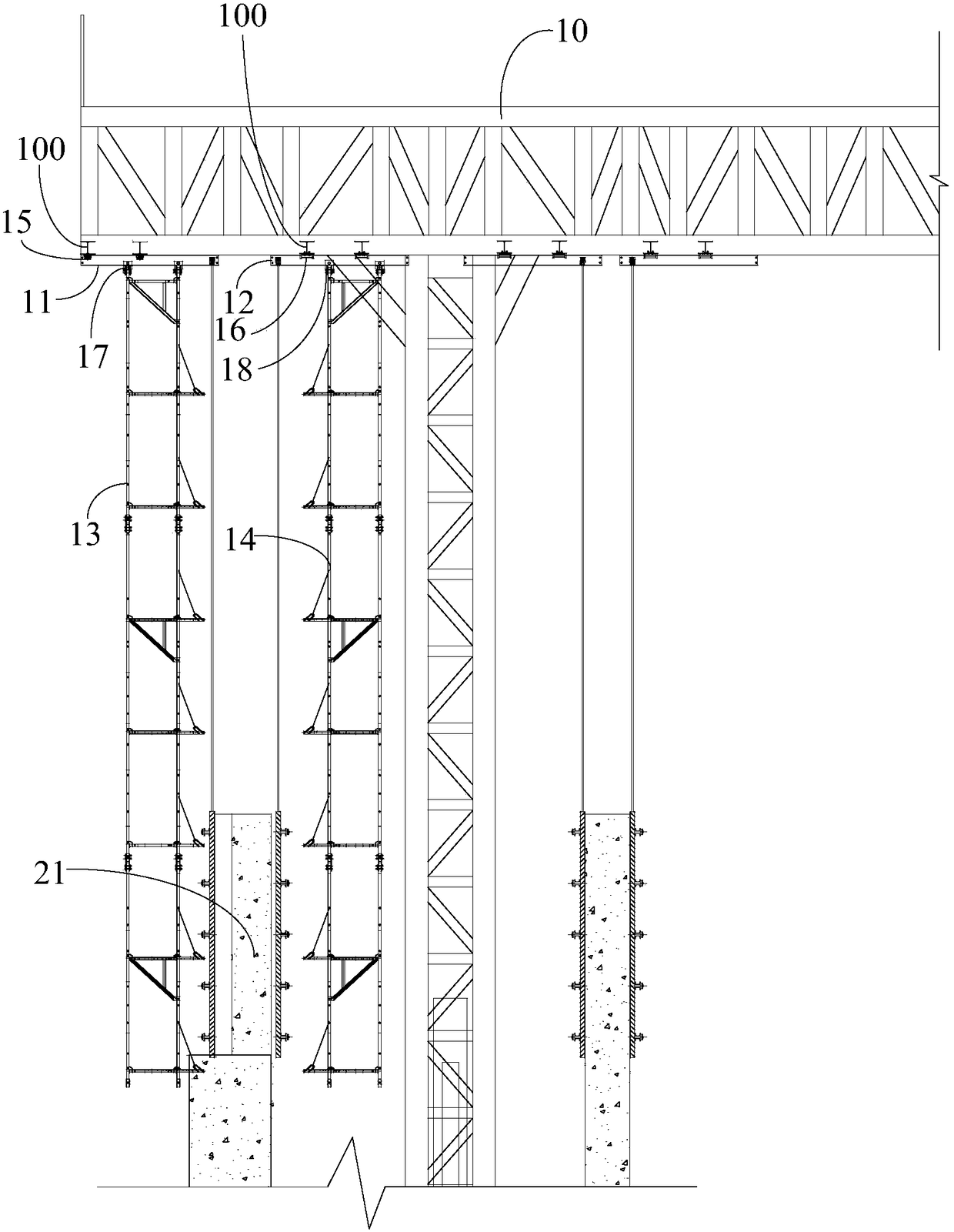 An integral jacking platform hanger sliding beam system