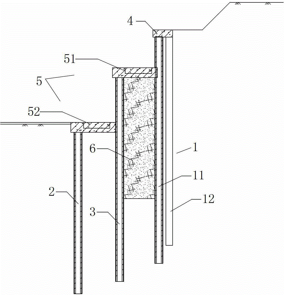 Multi-row pile foundation pit support structure and its construction method