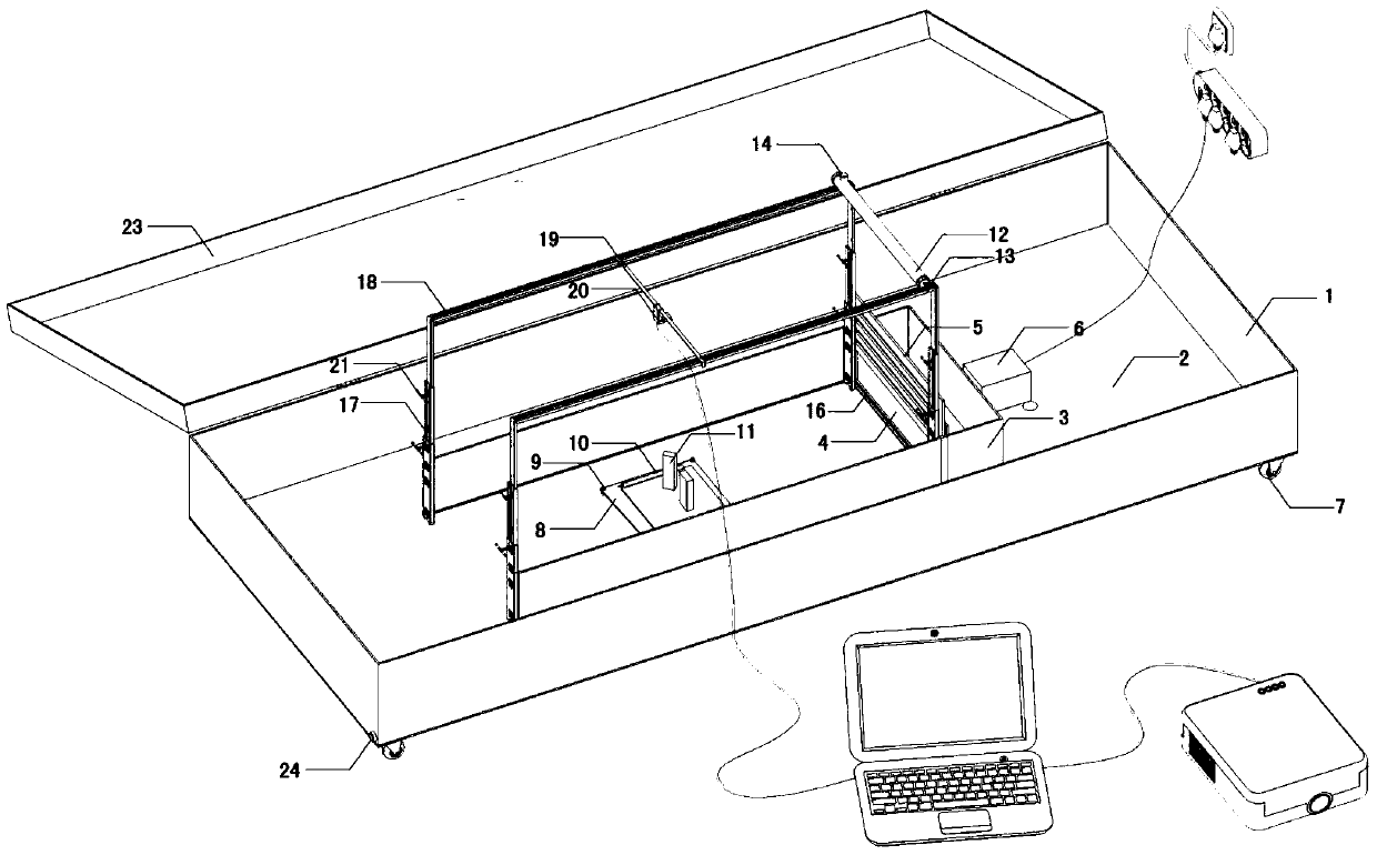 Experimental facility using water flow for simulating wind environment of building