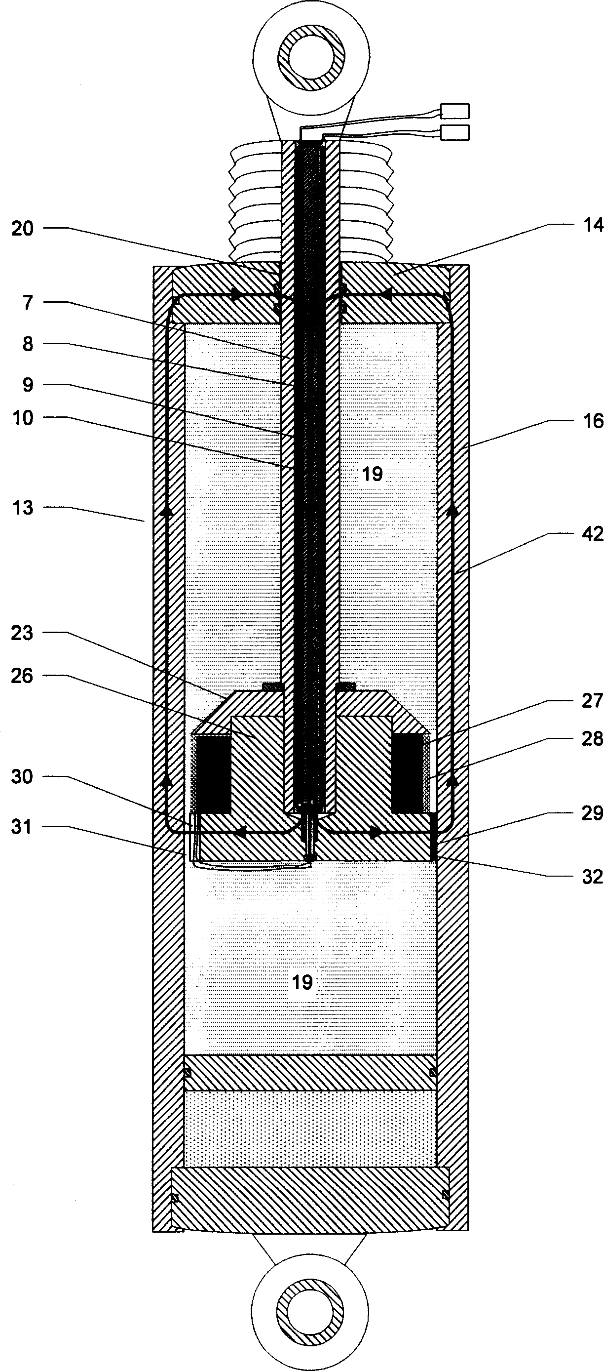 Magnetic current changeing dumper of integrated related speed sensing function and method of adaptive damping