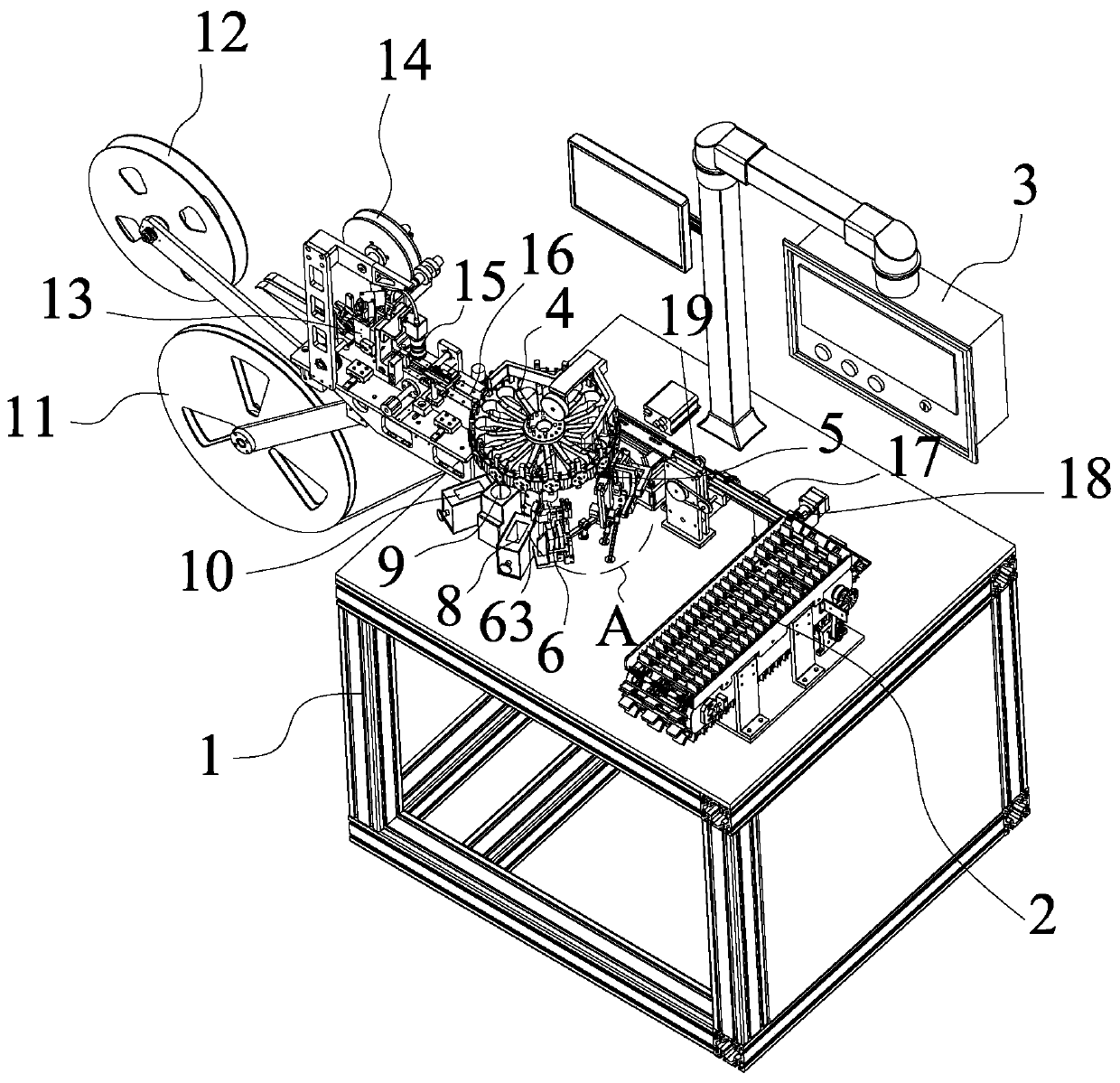 Chip component slitting, molding detection and braiding linkage integrated machine