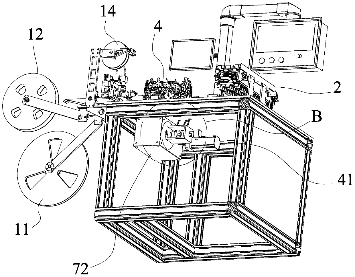 Chip component slitting, molding detection and braiding linkage integrated machine