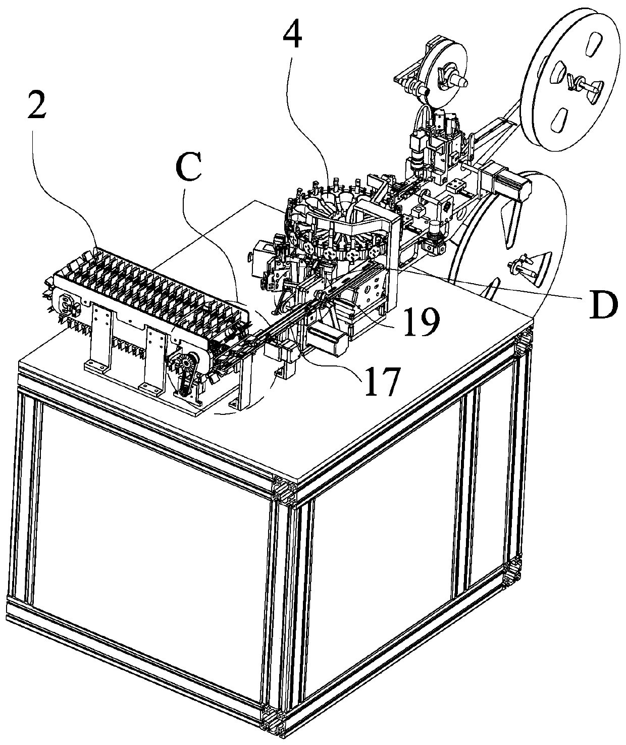 Chip component slitting, molding detection and braiding linkage integrated machine