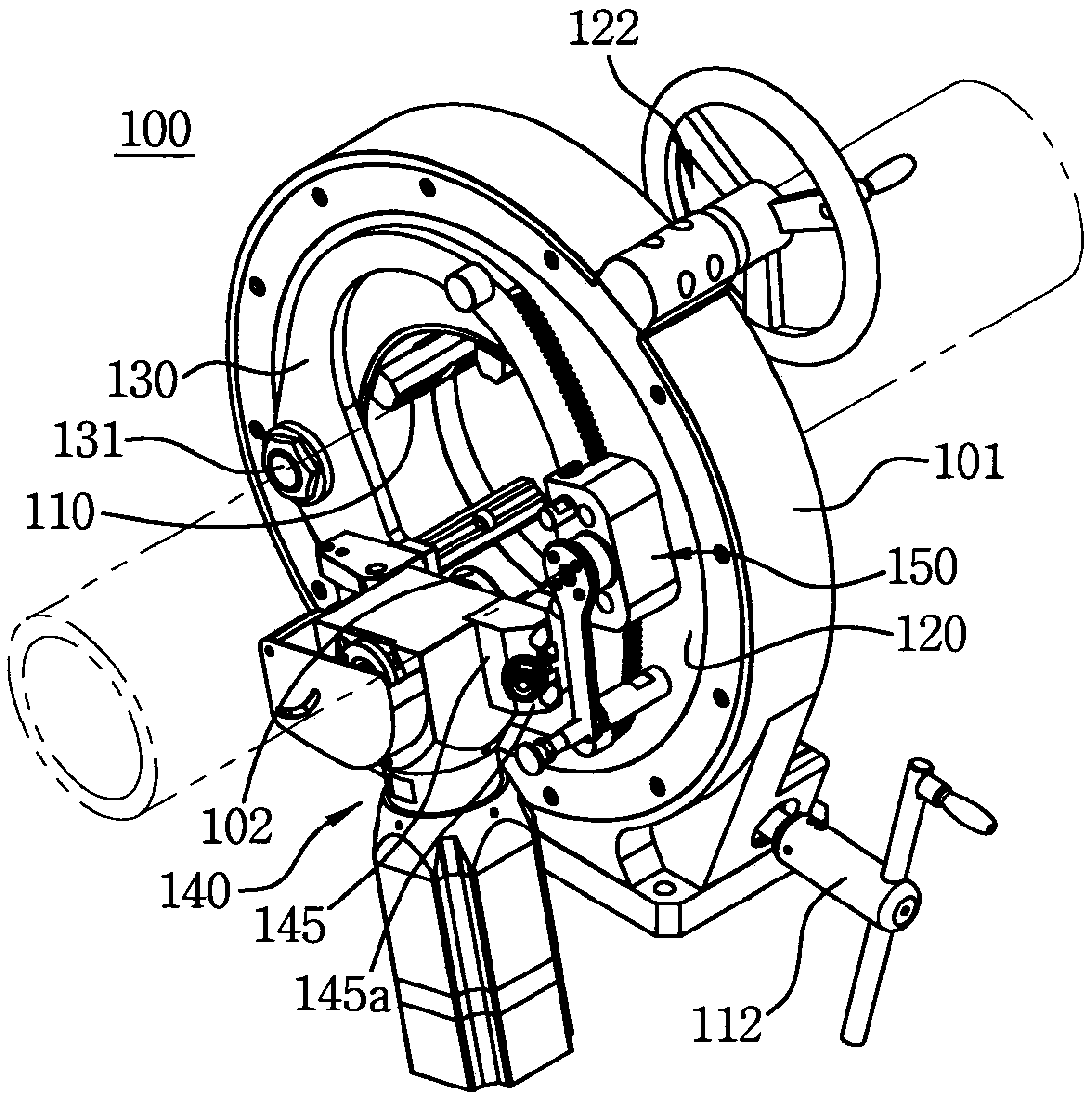 Pipe cutting and beveling machine