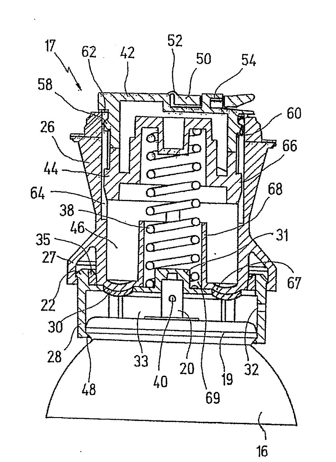 Device for Dispensing a Fluid from the Hollow Space of a Container