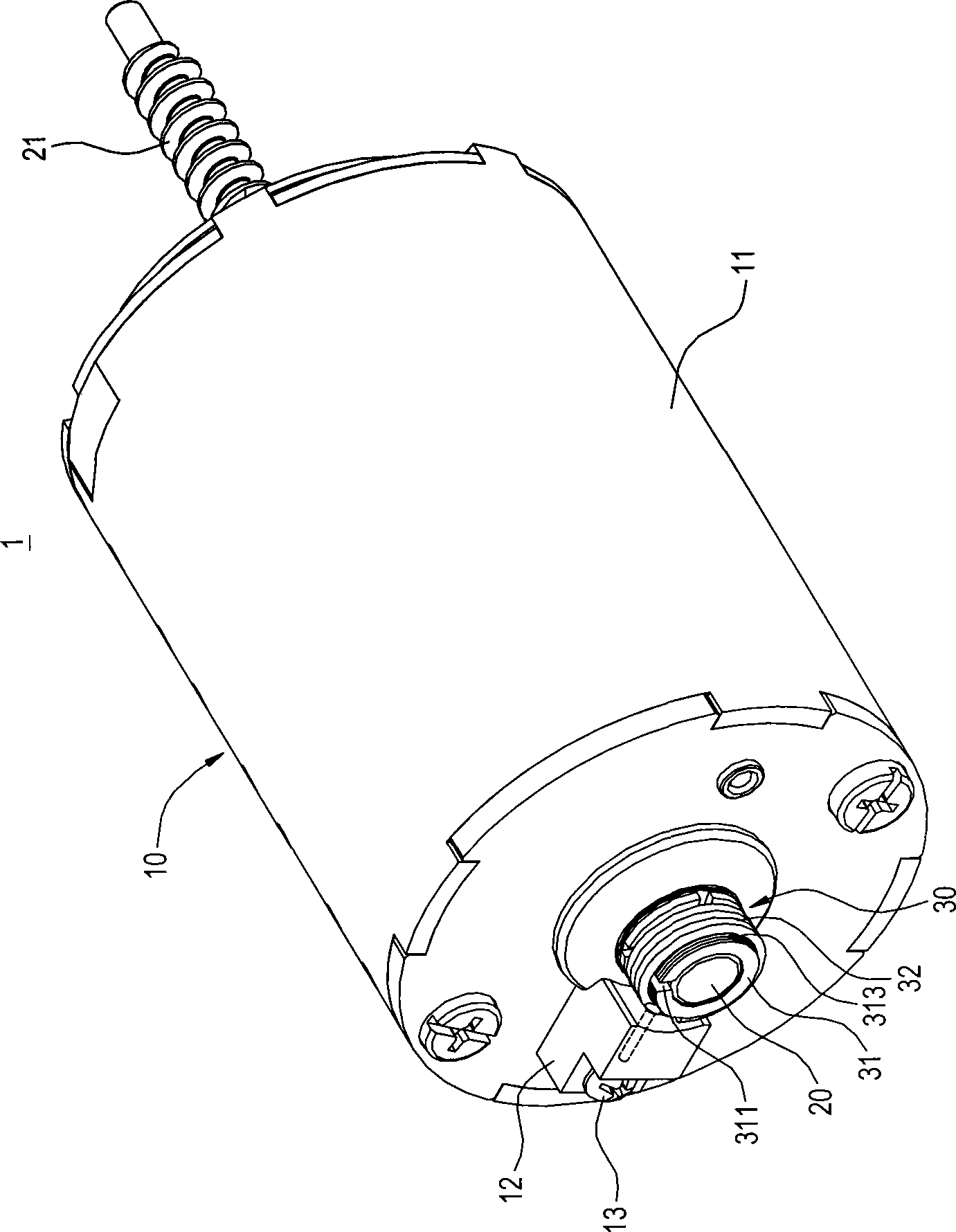 Motor with braking and decelerating mechanism and for actuating device