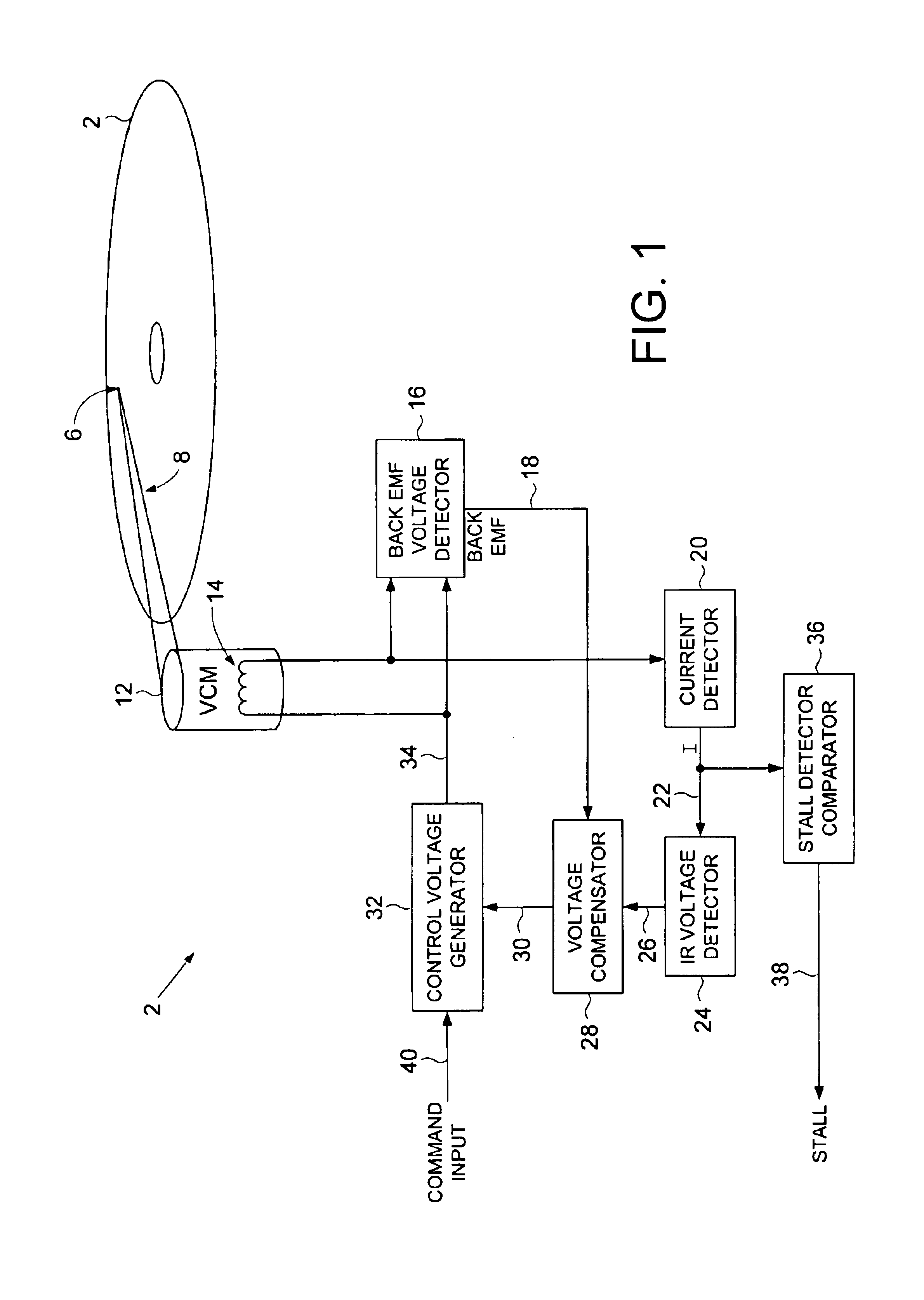 Disk drive comprising VCM stall detector for velocity control of an actuator arm