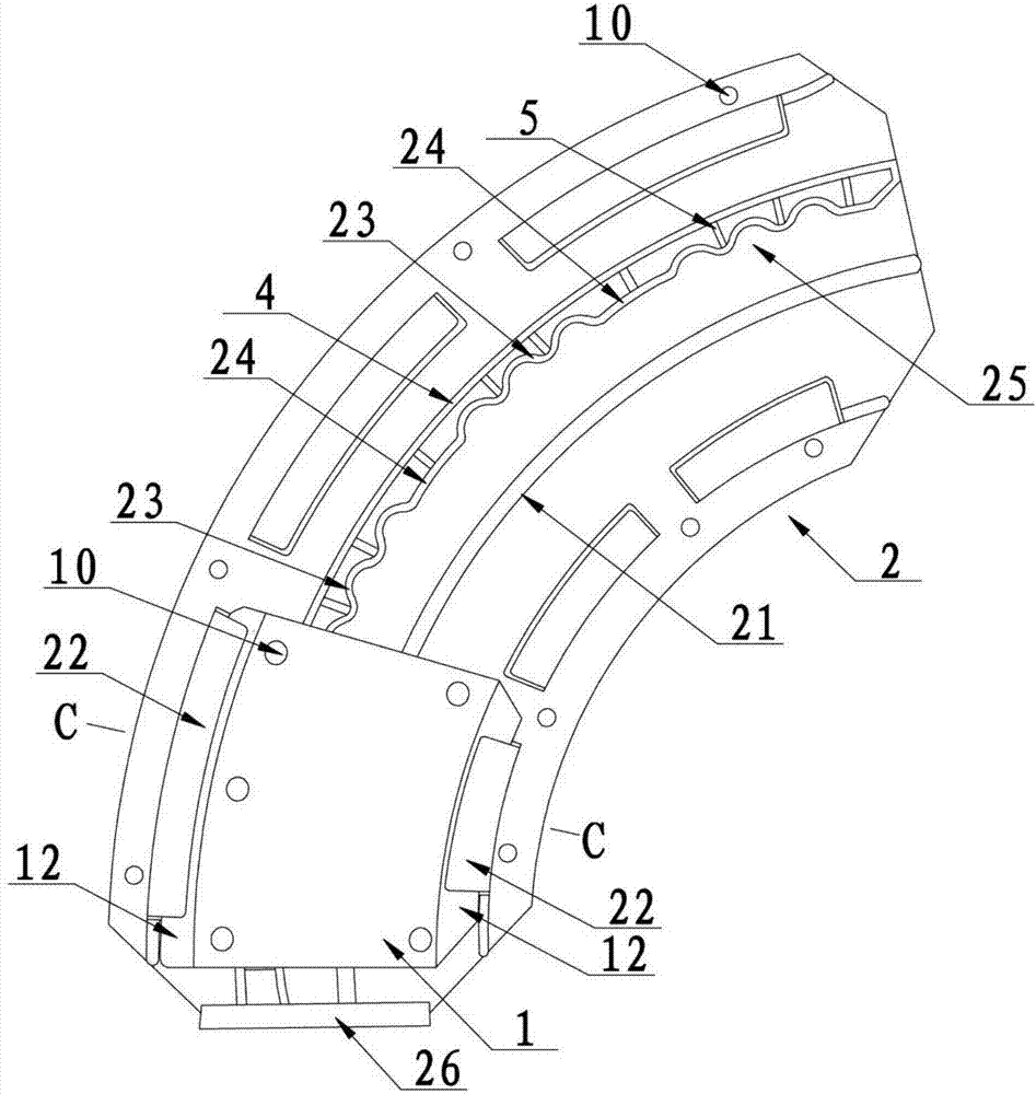 Segmented positioning and adjusting device