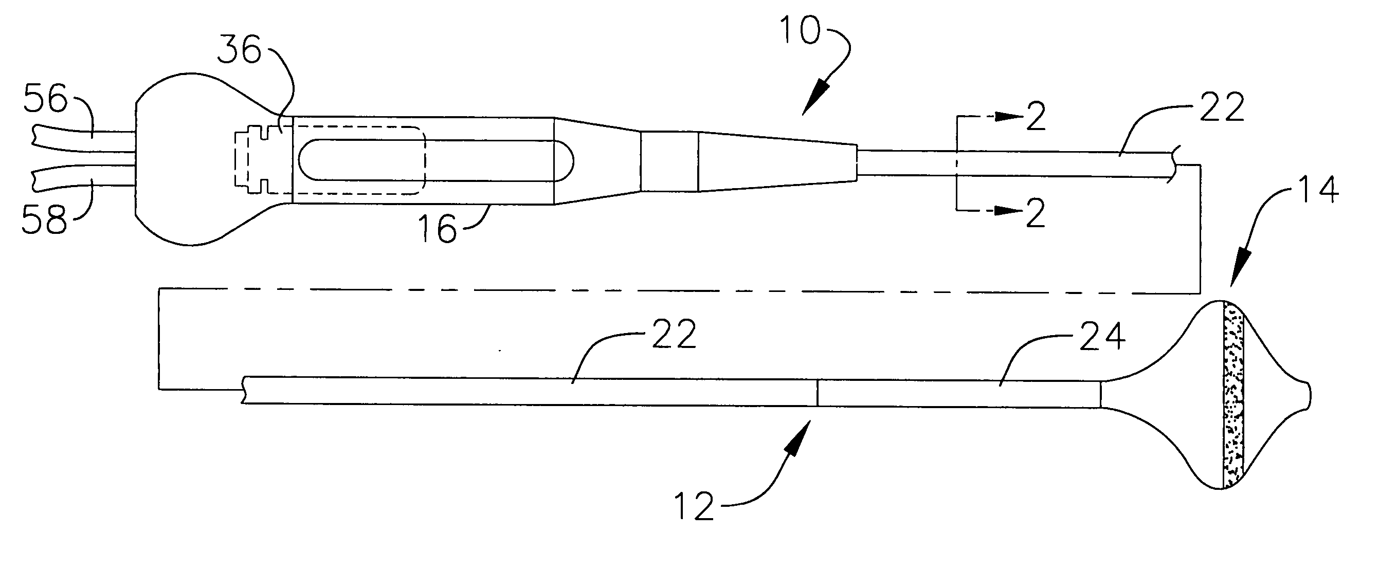 Surgical probe for supporting inflatable therapeutic devices in contact with tissue in or around body orifices and within tumors