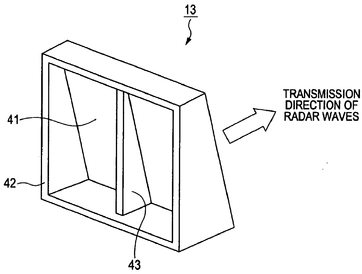 Radome incorporating partition wall for enhancing isolation between transmitted and received radar waves of radar apparatus