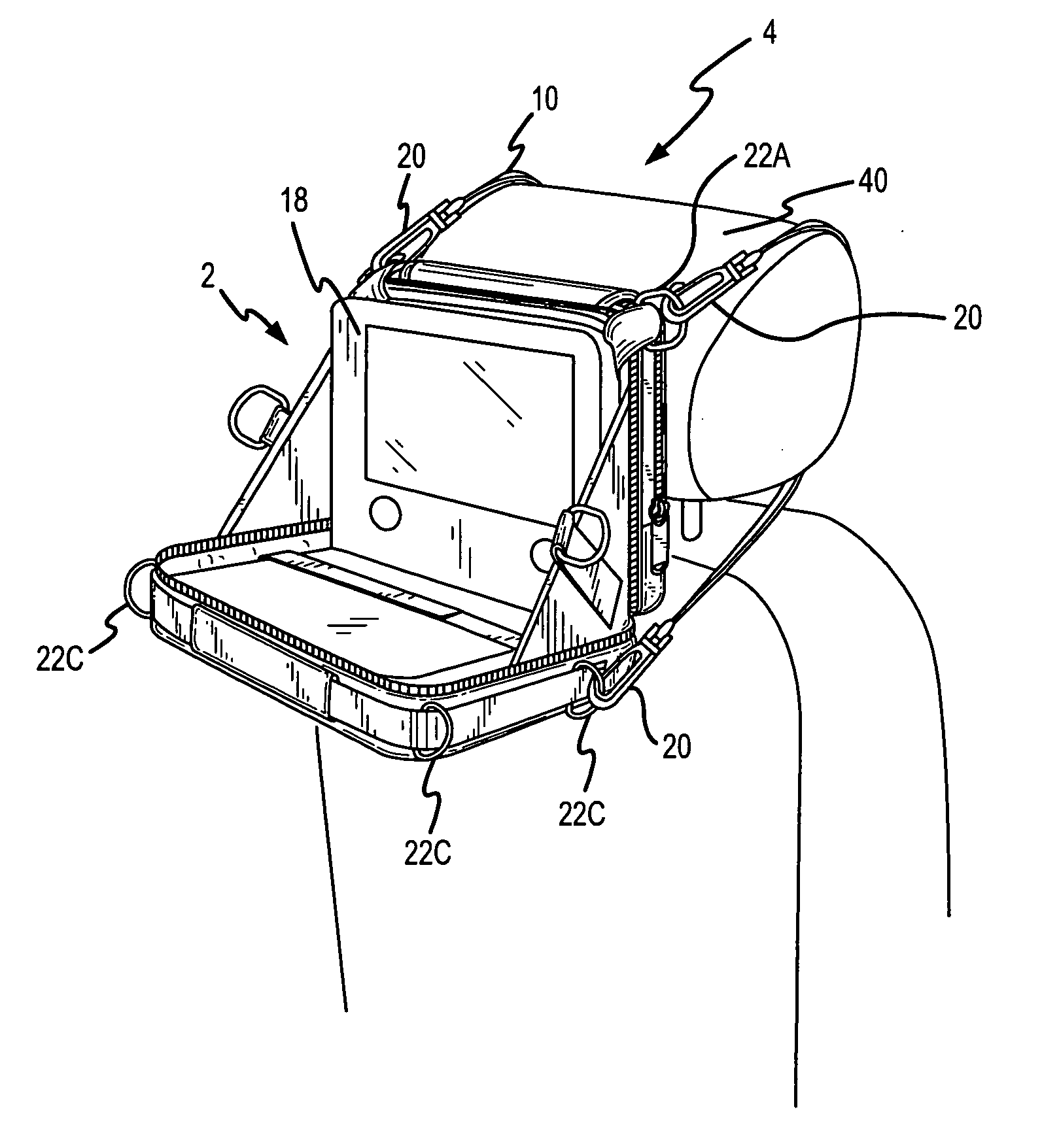 Entertainment device storage case adapted for interconnection to a vehicle seat