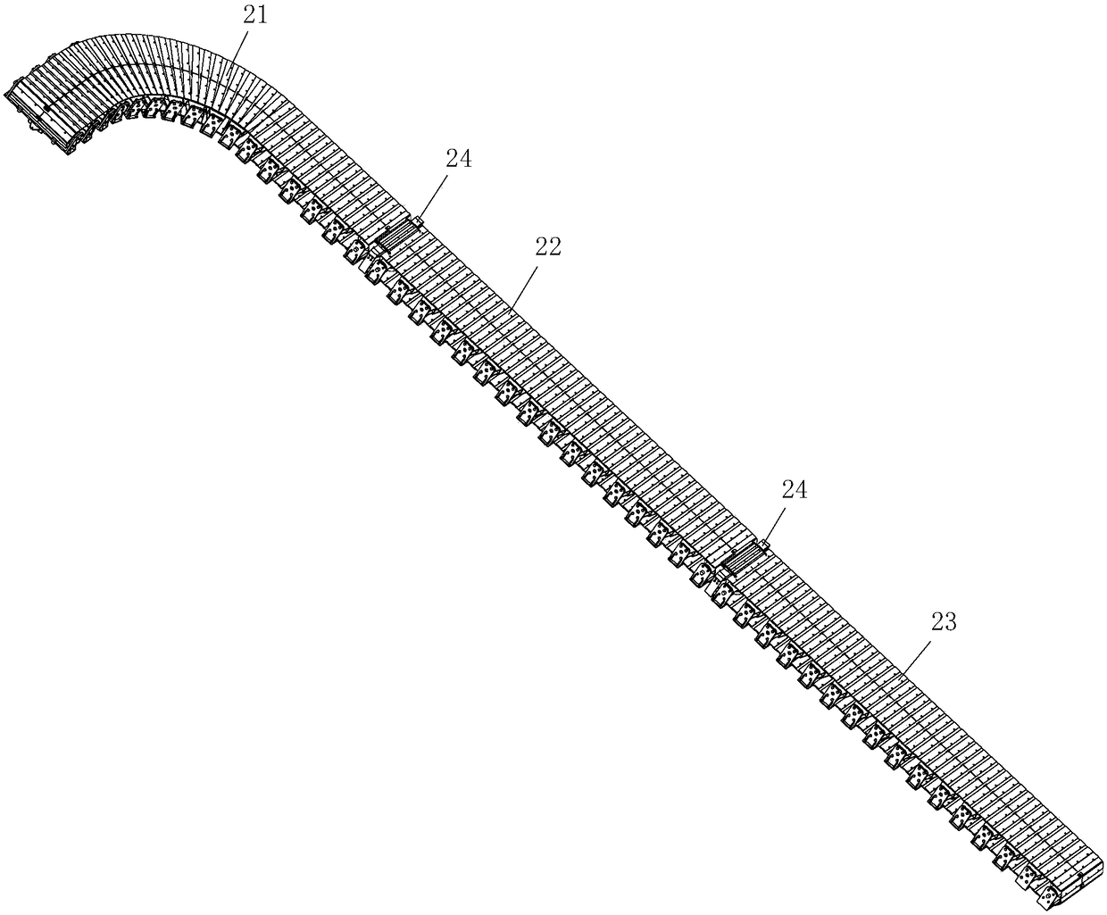 Conveying equipment capable of achieving goods delivery with freely-bent track