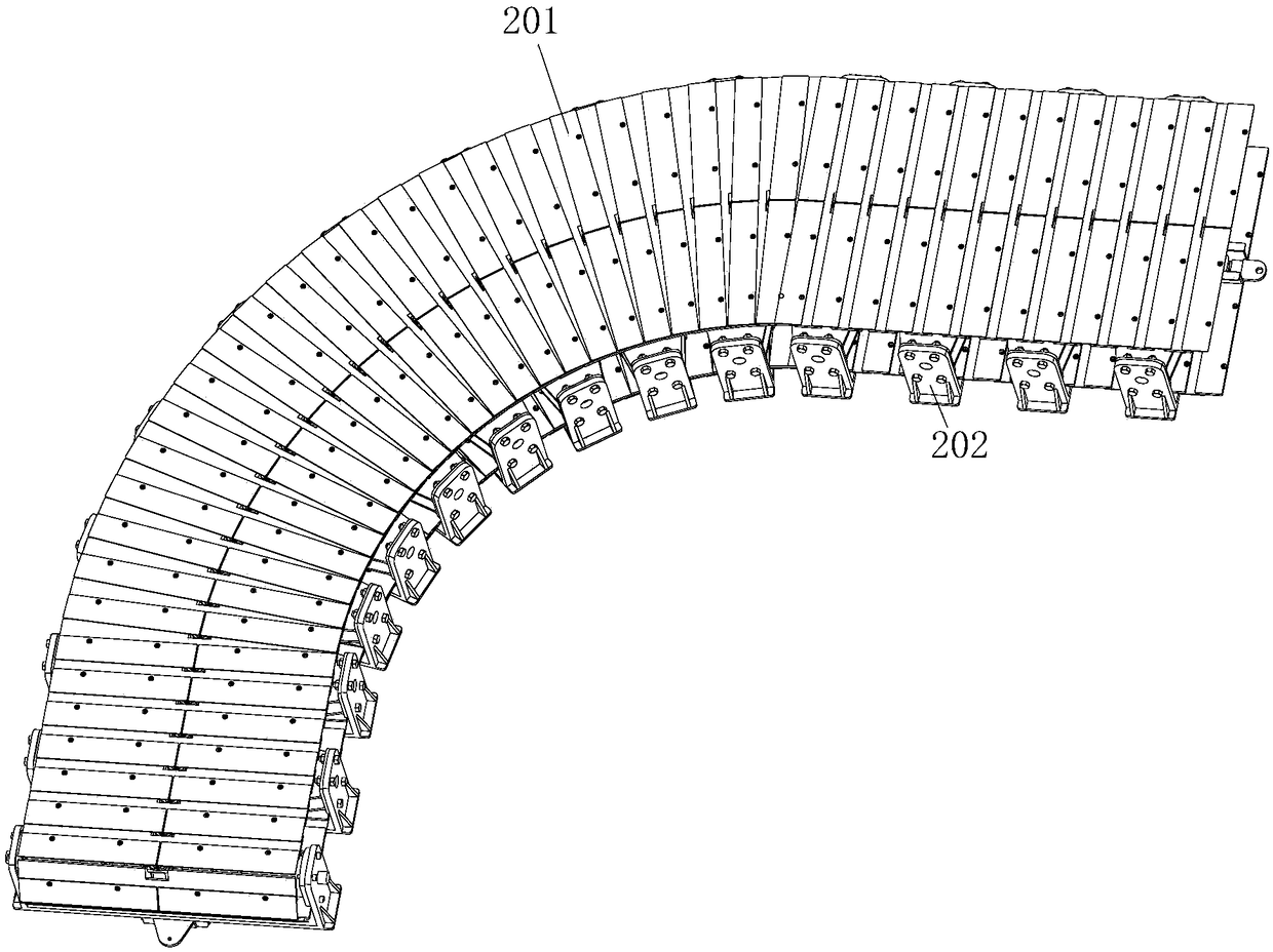 Conveying equipment capable of achieving goods delivery with freely-bent track