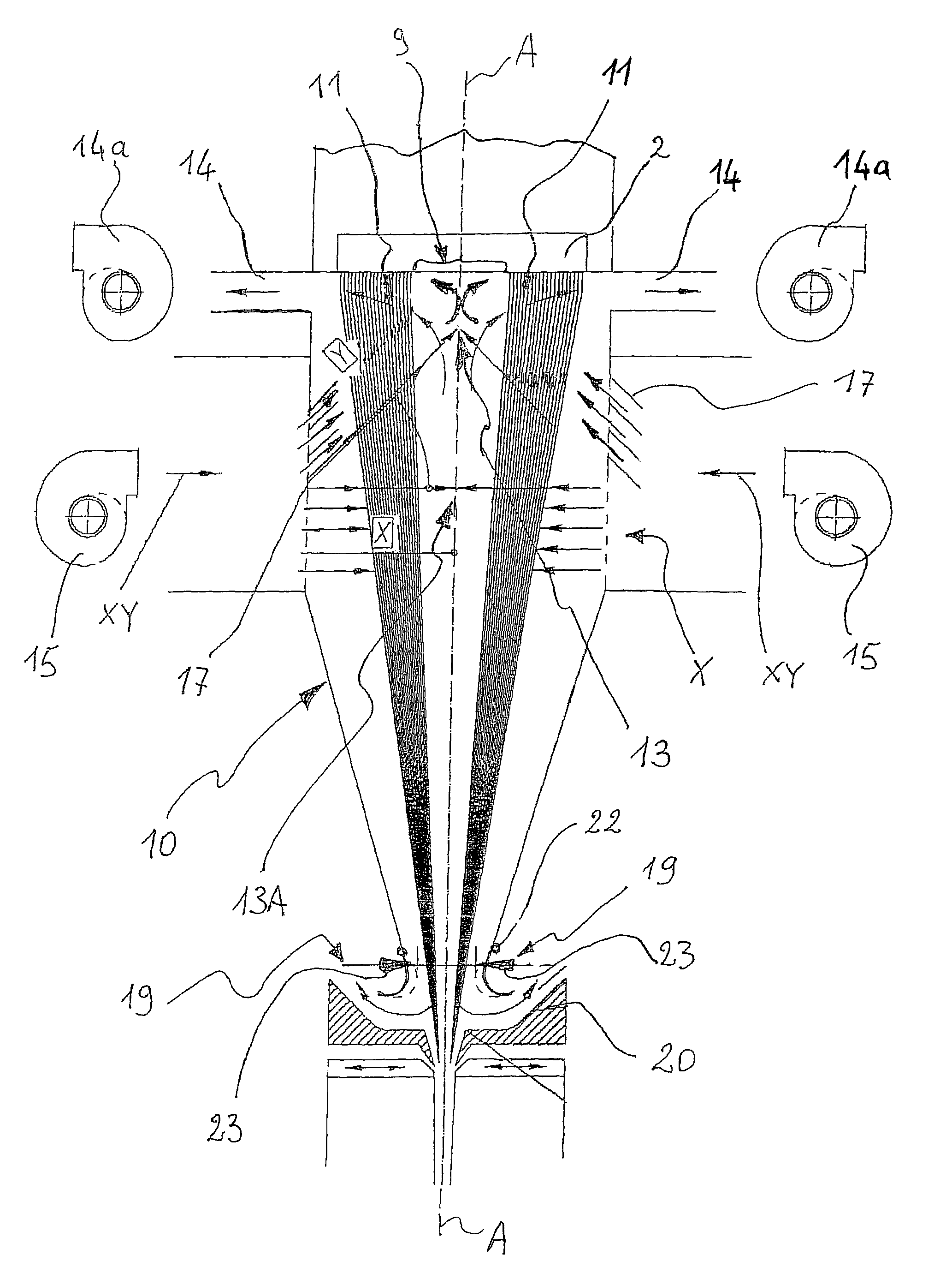 Process and apparatus for the production of nonwoven fabrics from extruded filaments