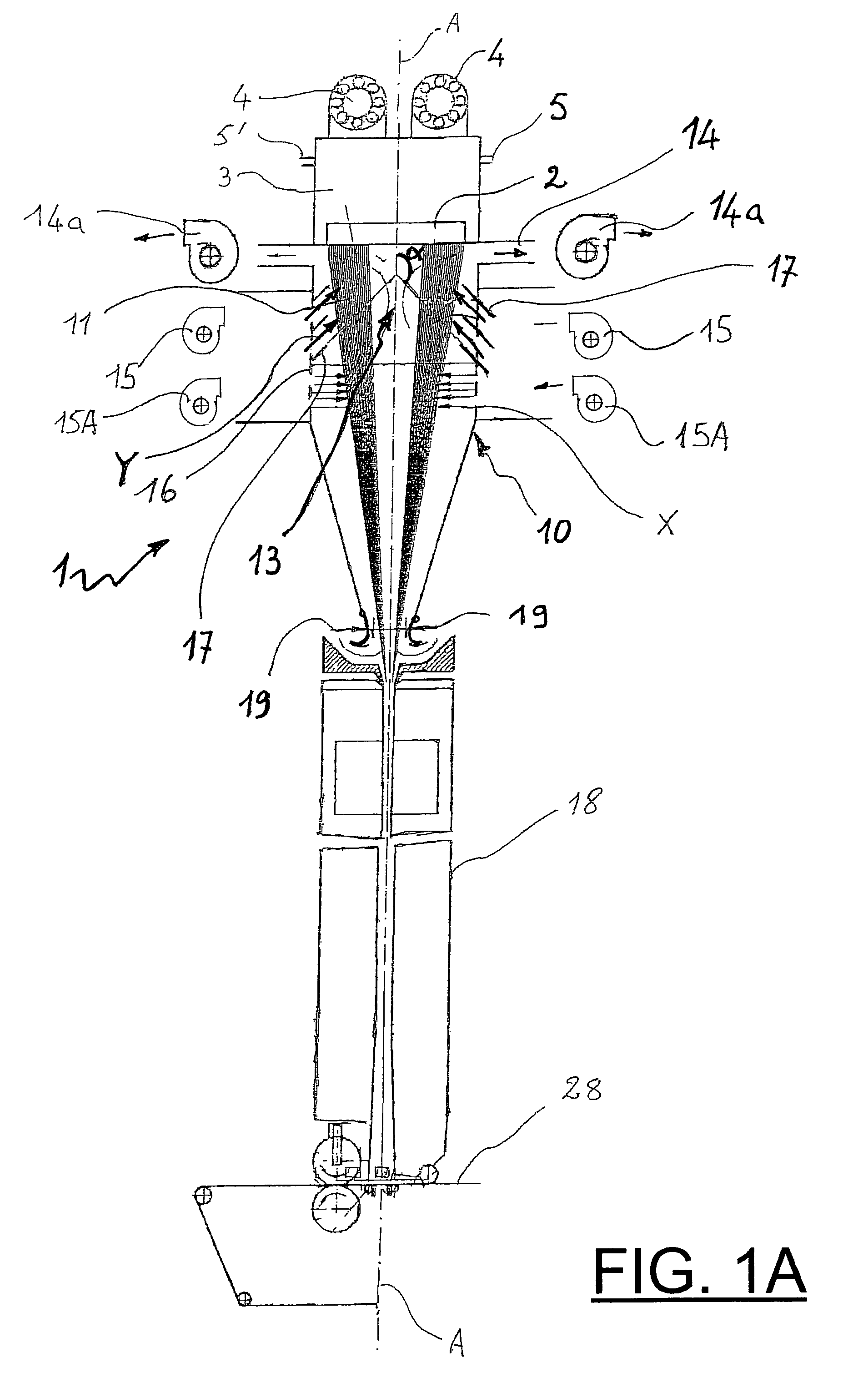 Process and apparatus for the production of nonwoven fabrics from extruded filaments