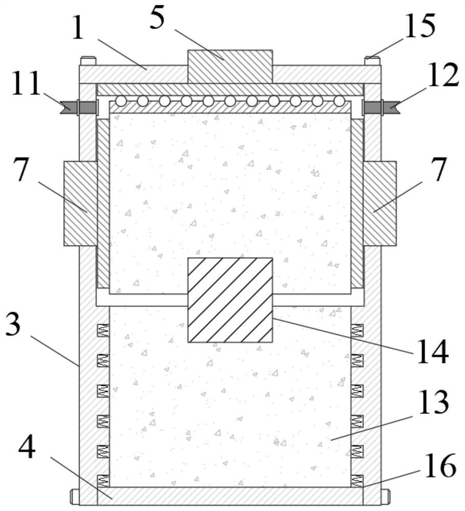 True triaxial direct shear test box and method for simulating force-heat-liquid coupling environment