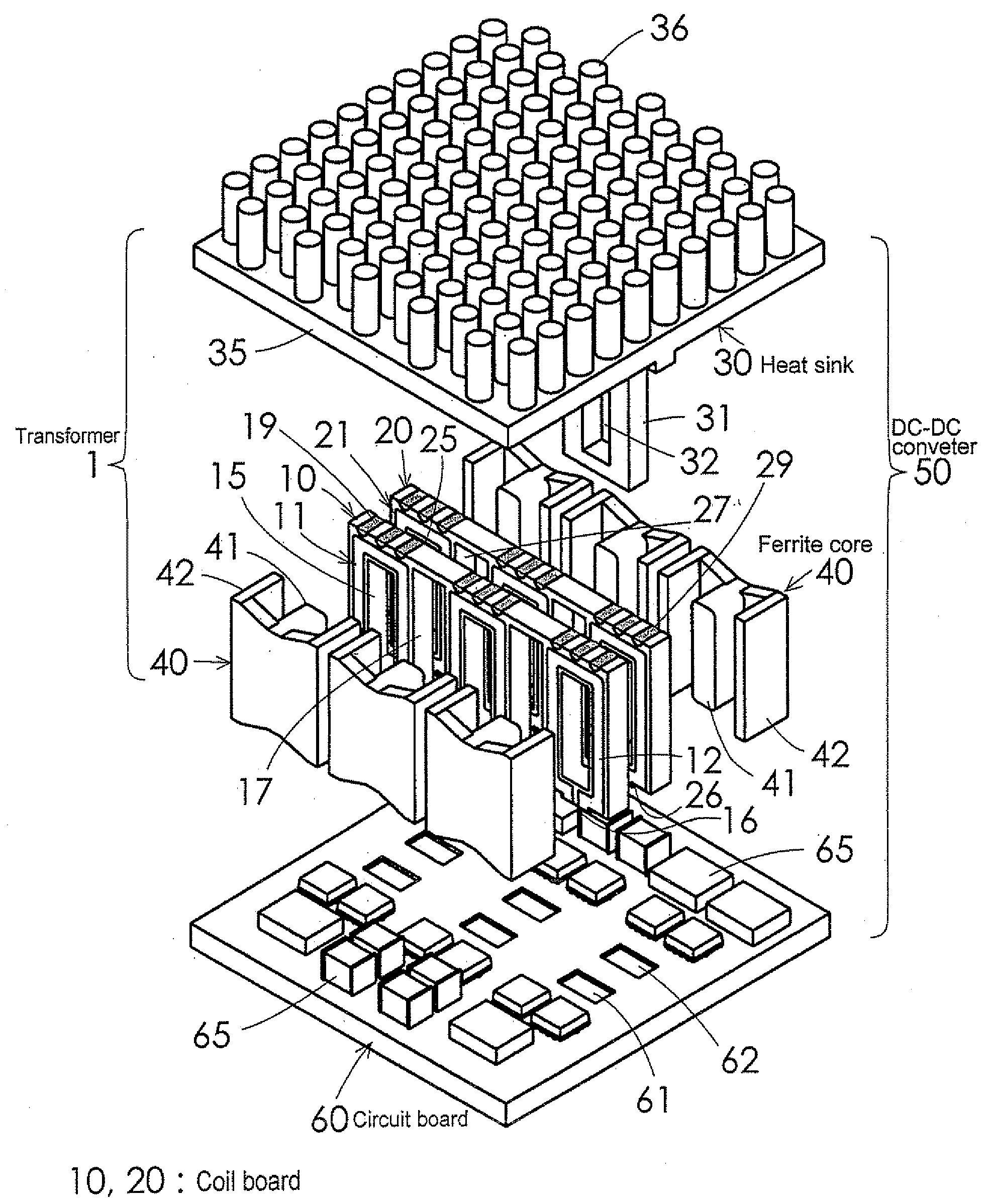 Planar transformer and switching power supply