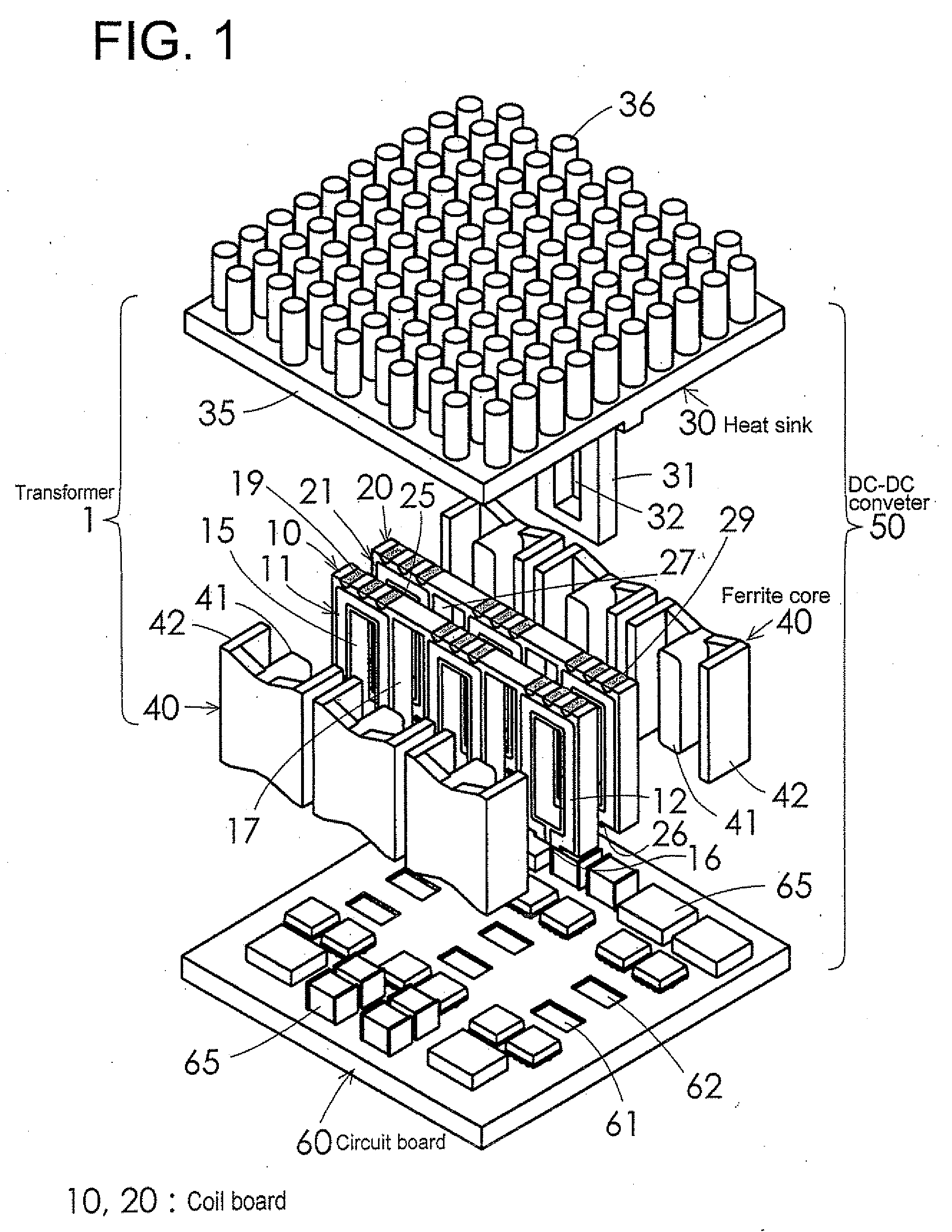 Planar transformer and switching power supply