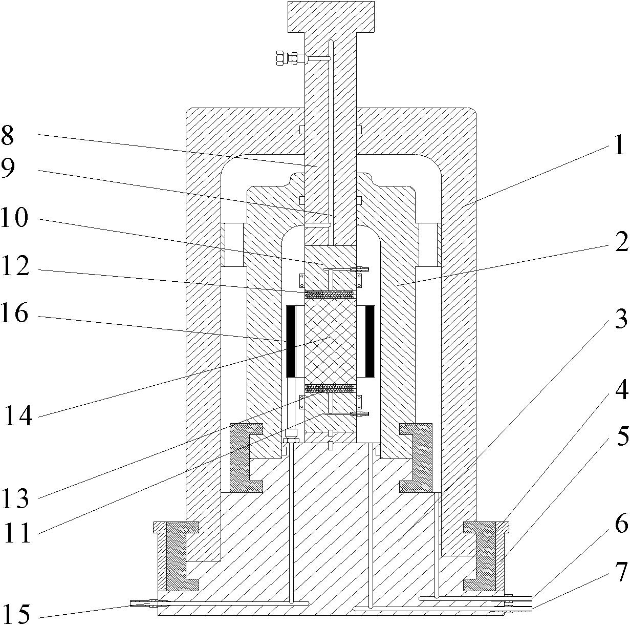 Triaxial test device for testing transubstantiation of sediments of gas hydrate