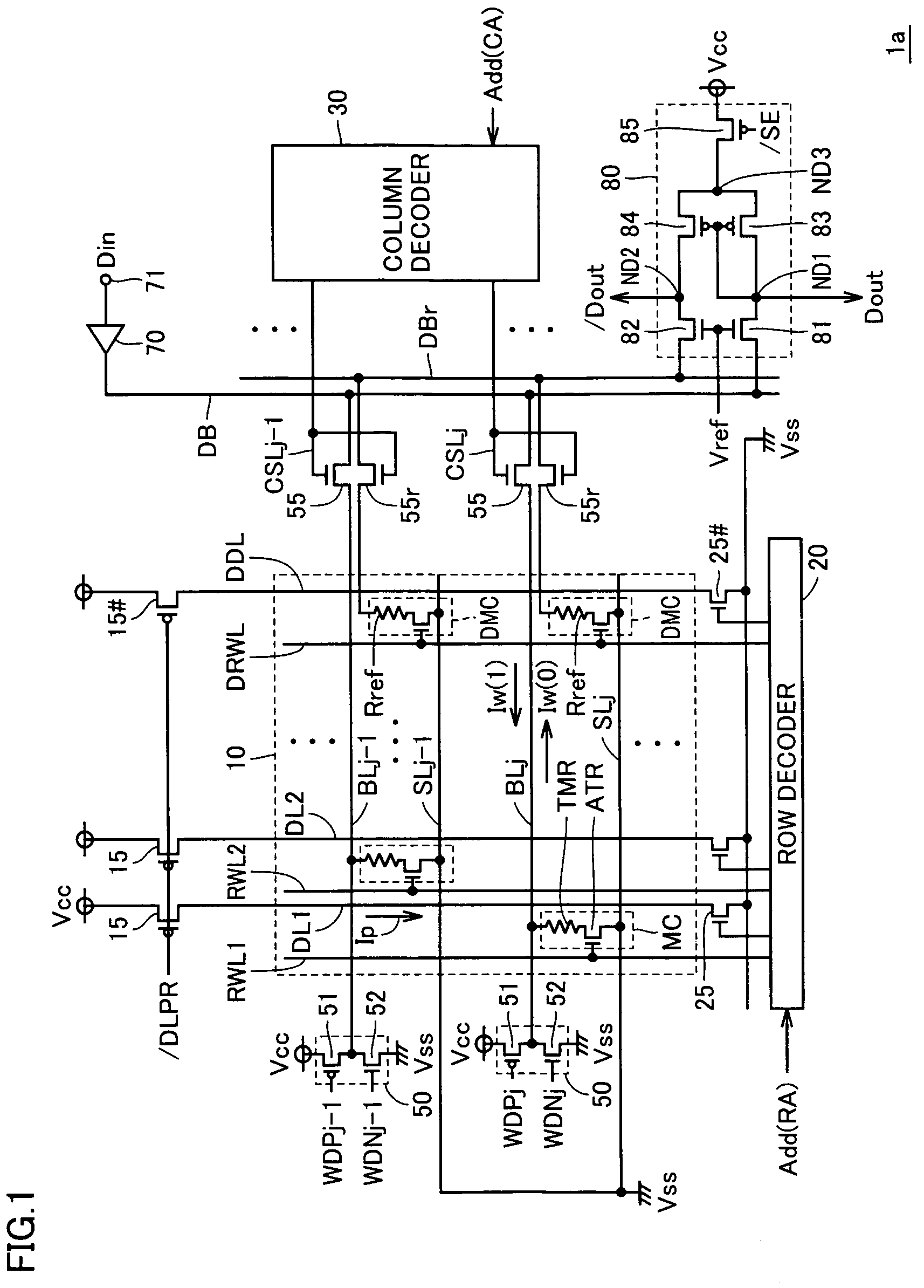 Thin film magnetic memory device suitable for drive by battery