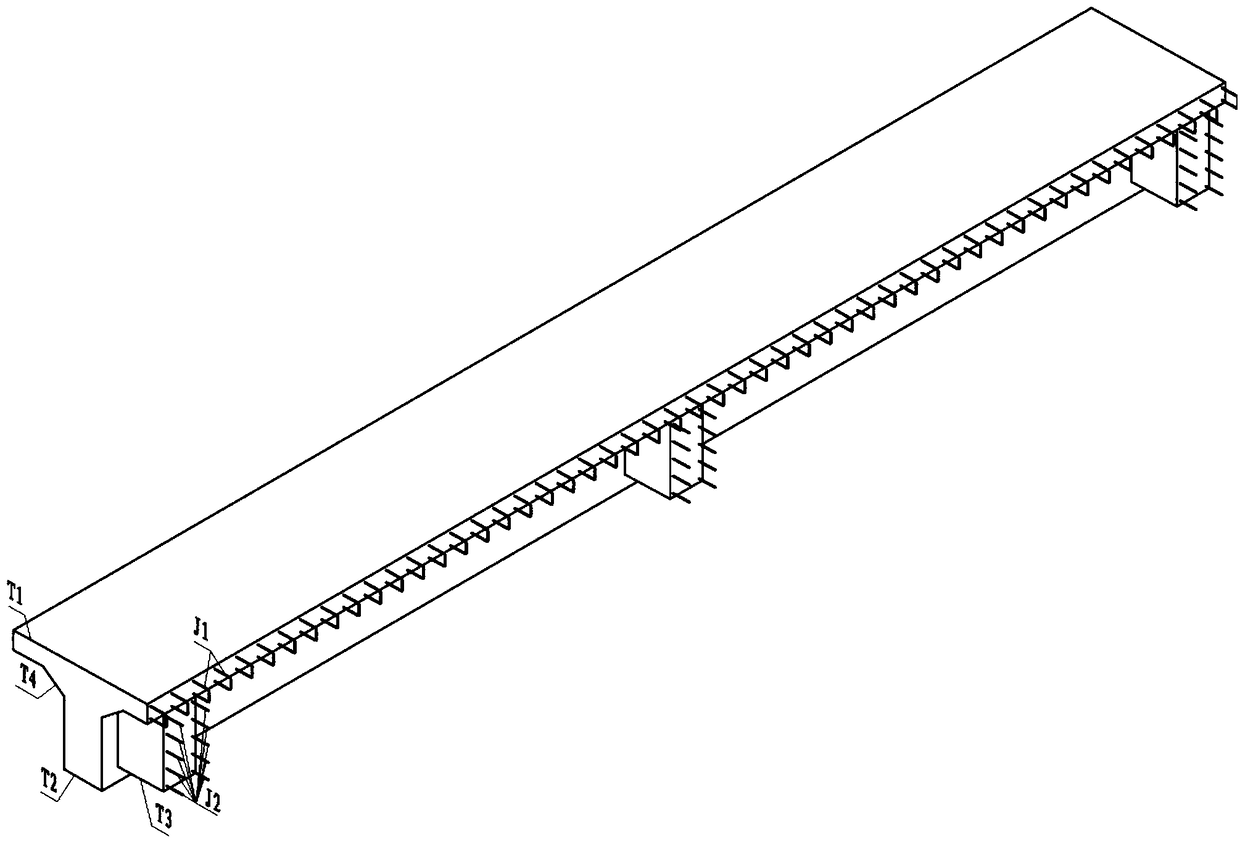 Pre-tensioning prestressed concrete short rib T-beam bridge and construction method thereof