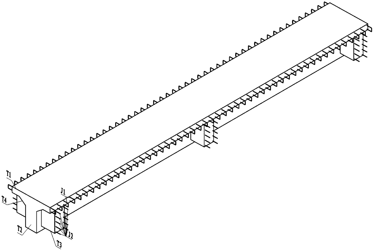 Pre-tensioning prestressed concrete short rib T-beam bridge and construction method thereof