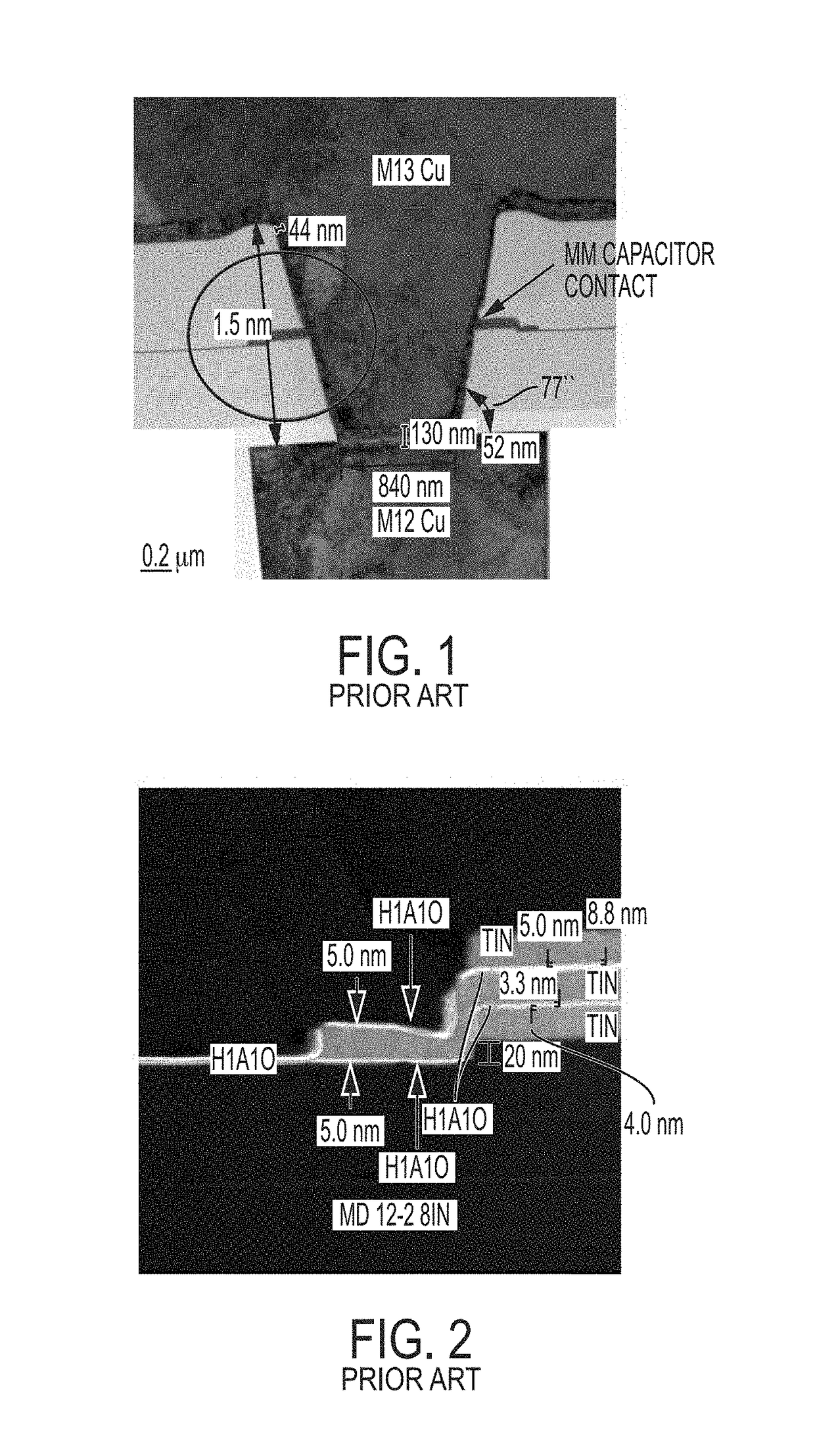 Stacked planar capacitors with scaled EOT