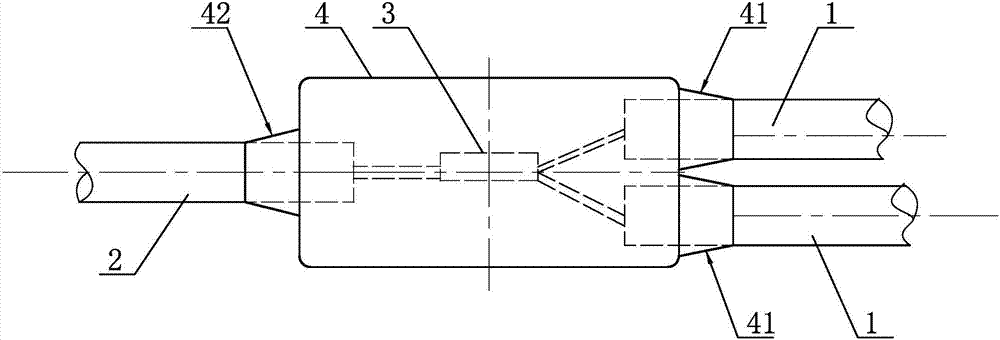 Underwater acoustic array output cable and sealed connection method thereof