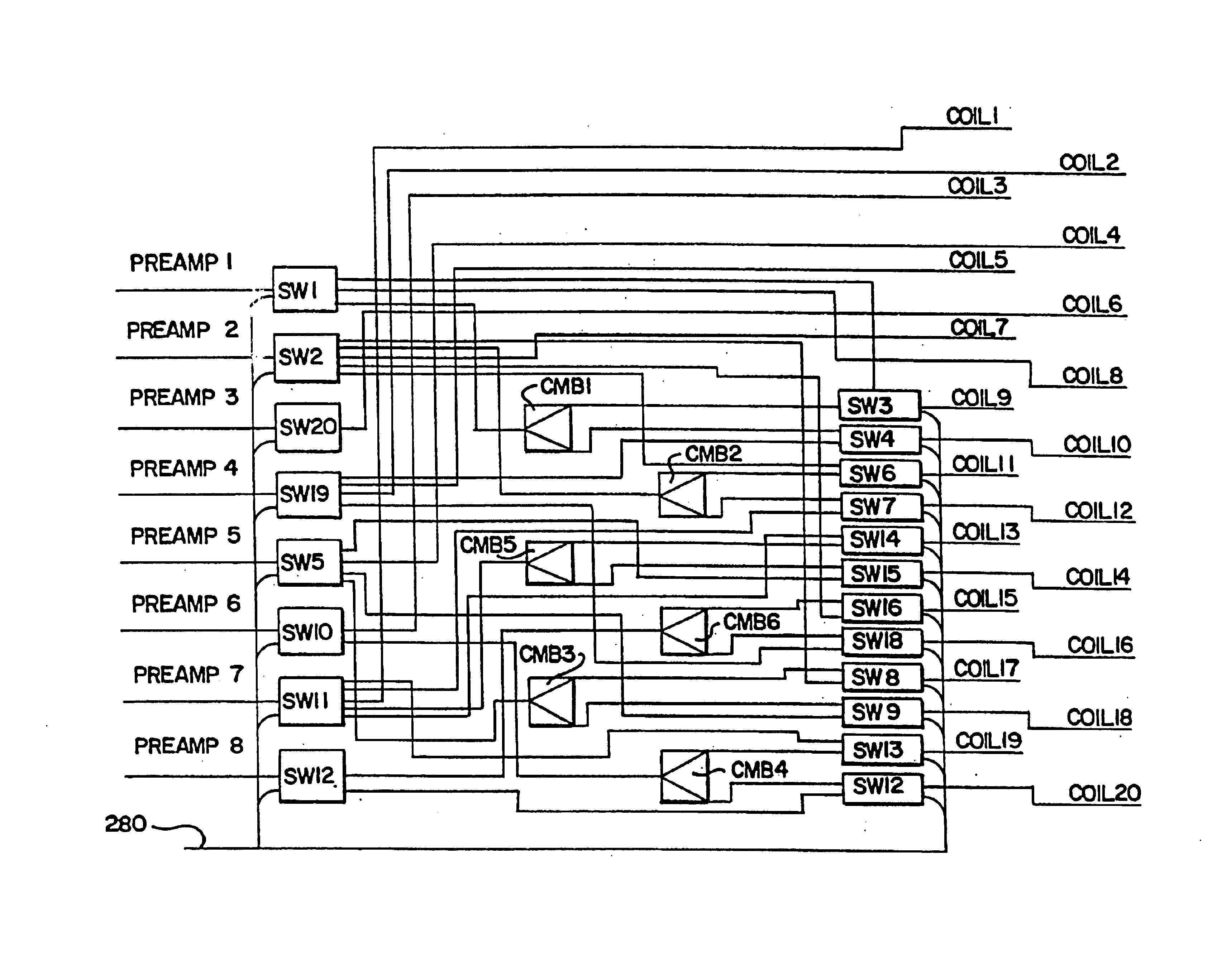 Circuit for selectively enabling and disabling coils of a multi-coil array